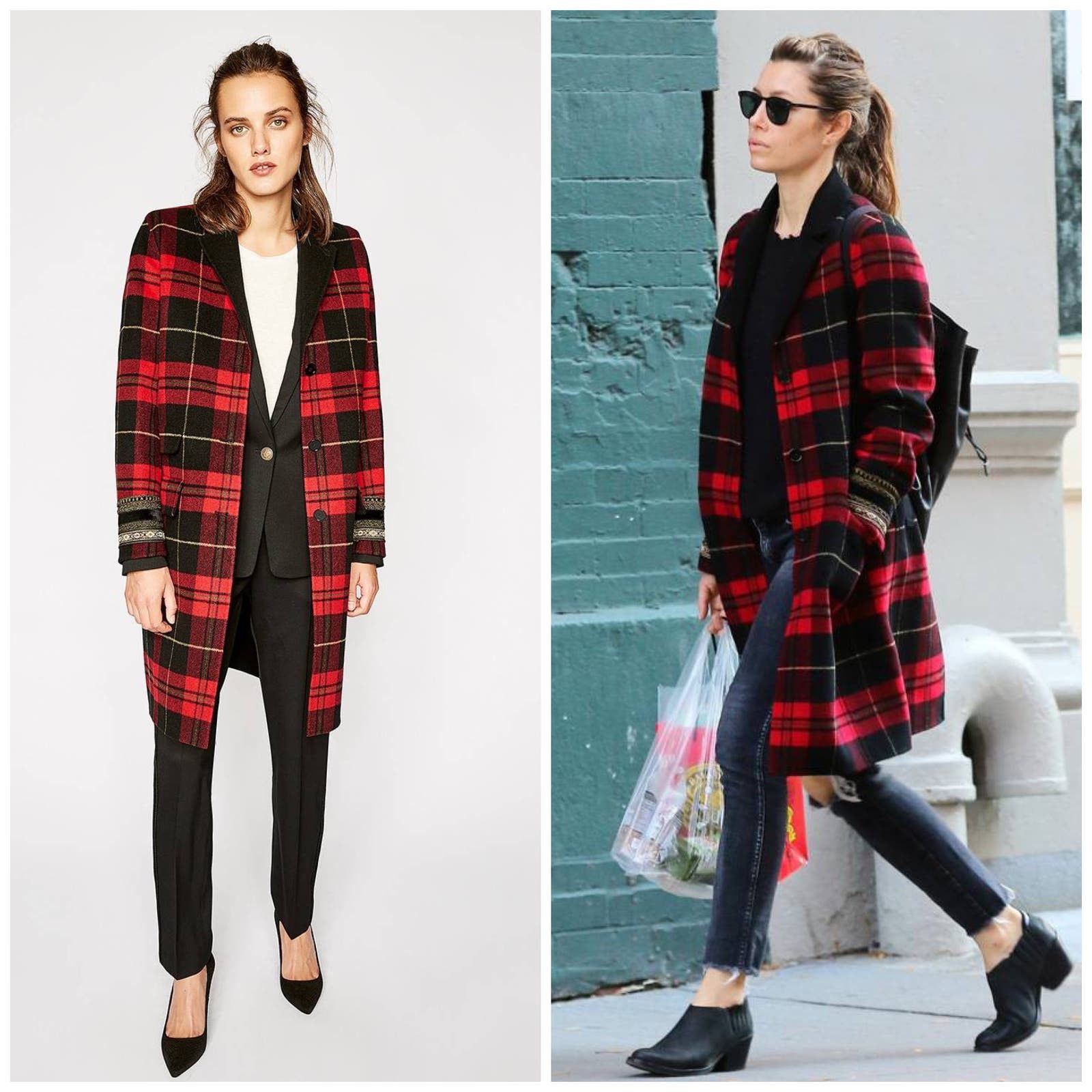 image of New The Kooples Embellished Red Plaid Coat, Women's (Size XS)