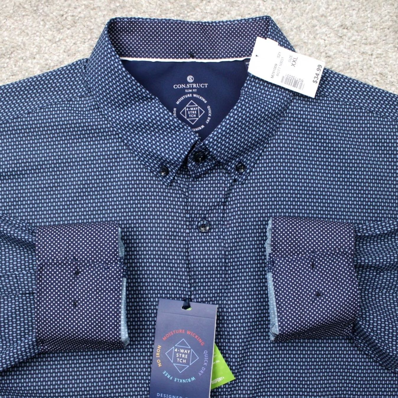 Vintage Construct Shirt Geometric Blue 2XL Mens NWT L/S 4 Way Stretch Wrinkle Free Button-Up 90s Size US XXL / EU 58 / 5 - 2 Thumbnail