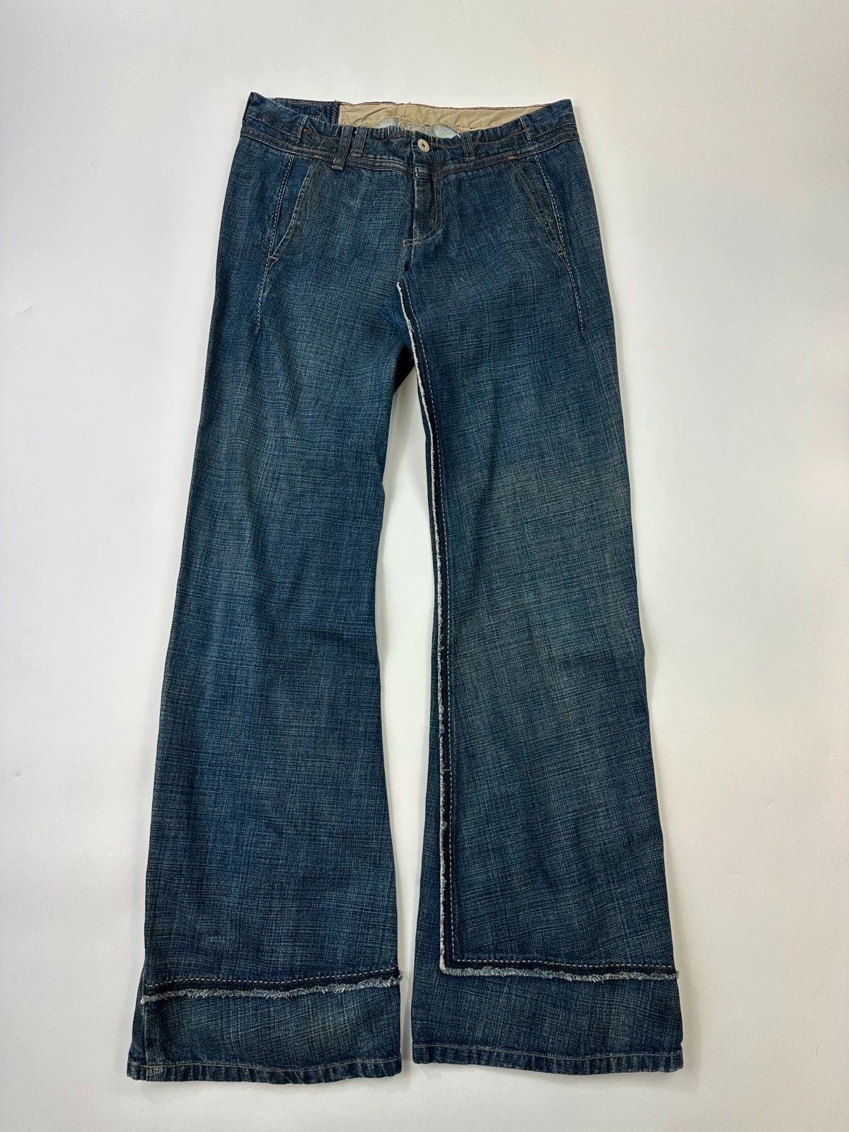 Marithe + Francois Girbaud Marithé + François Girbaud 00’s Navy Wash Flared Denim Pants Size 27" / US 4 / IT 40 - 1 Thumbnail