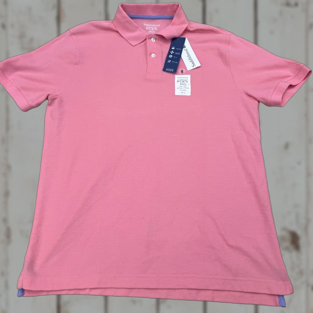 Vintage Saddlebred Polo Shirt Mens Medium Pink Comfort Flex Moisture Wicking UPF 15 Size US M / EU 48-50 / 2 - 1 Thumbnail