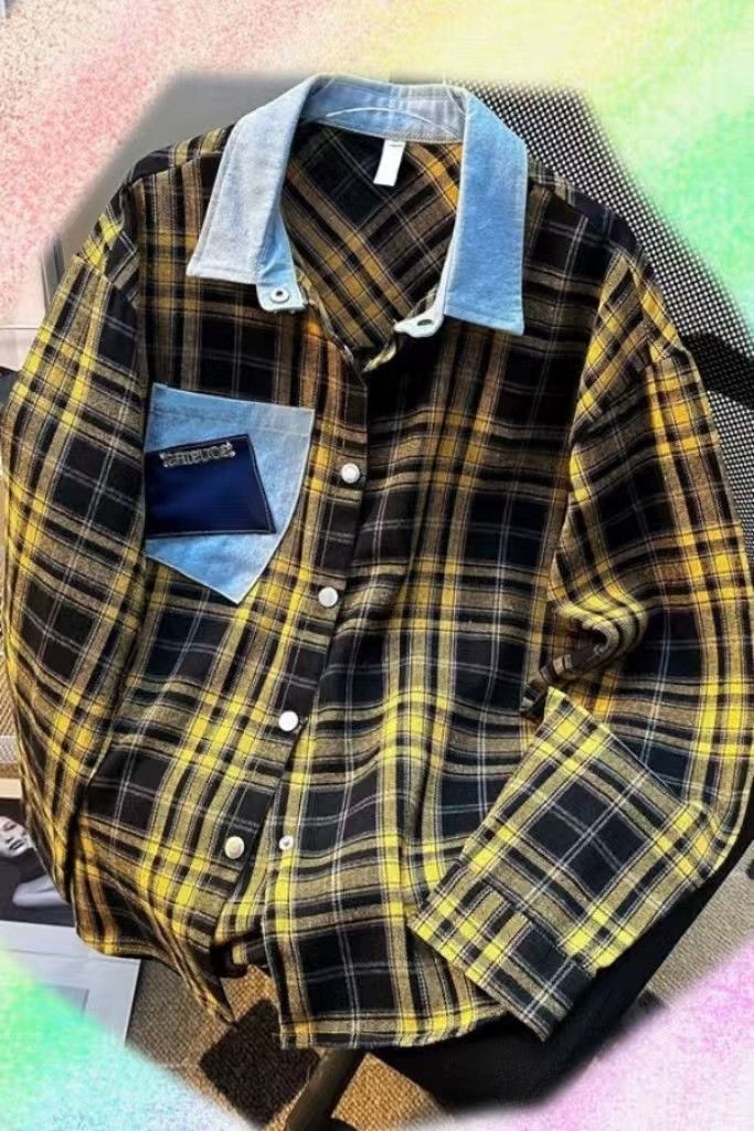 Vintage Retro Patchwork Plaid Shirt Denim Jacket Size US M / EU 48-50 / 2 - 2 Thumbnail