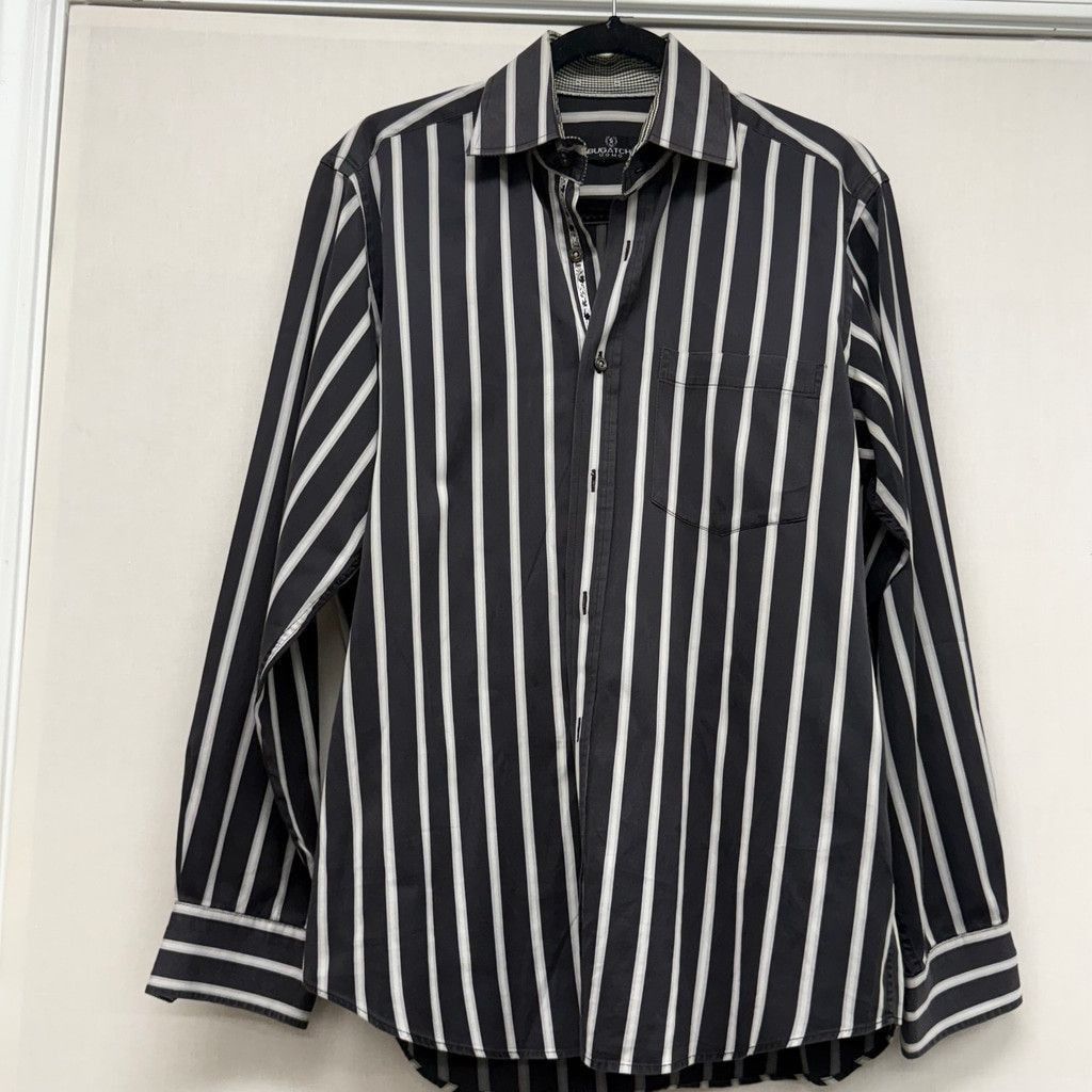 BUGATCHI Men's Bugatchi Button Down Shirt Med Black/White Striped Size US M / EU 48-50 / 2 - 1 Thumbnail