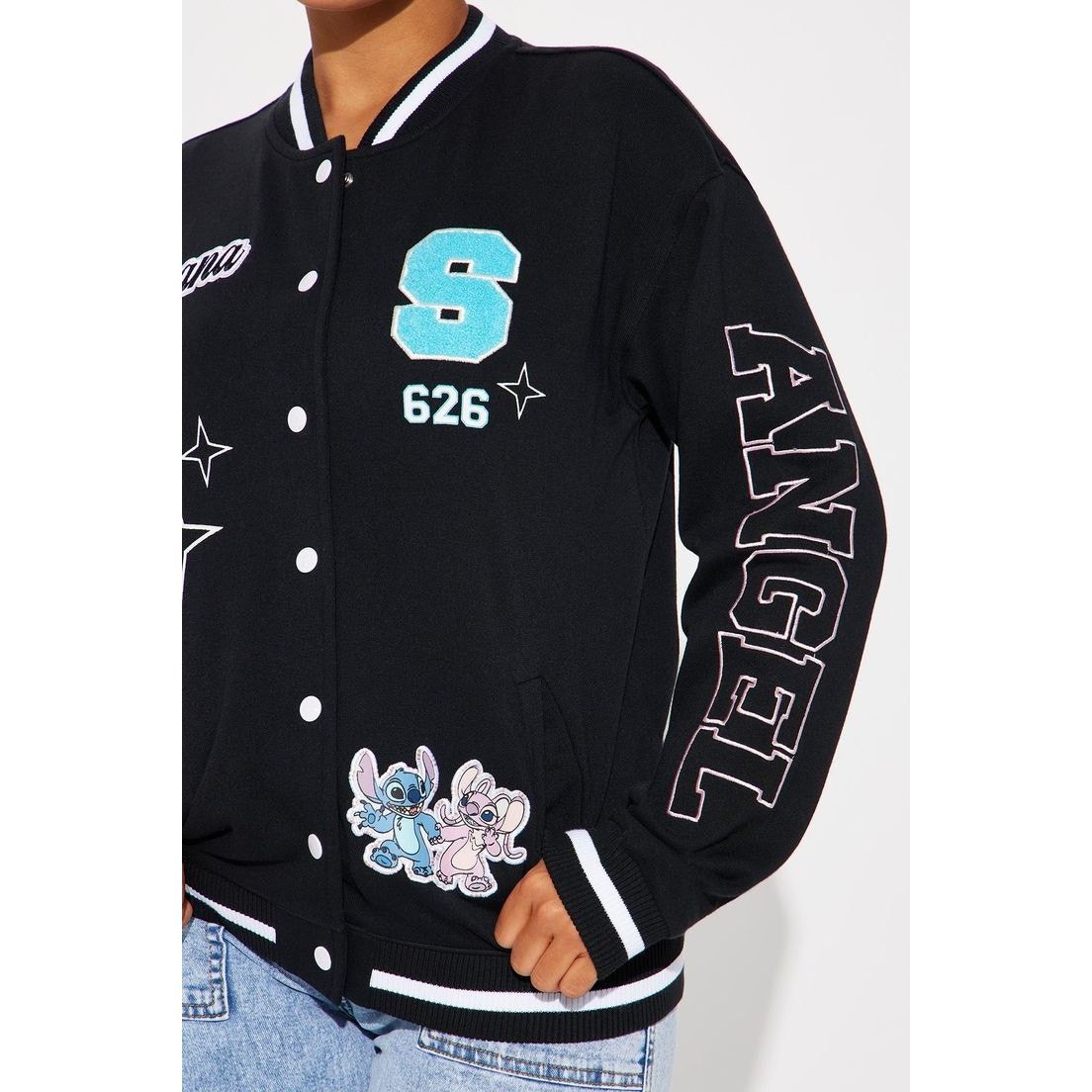 Disney Chic Black Stitch & Angel Women's Bomber Jacket - Large Size L / US 10 / IT 46 - 2 Thumbnail