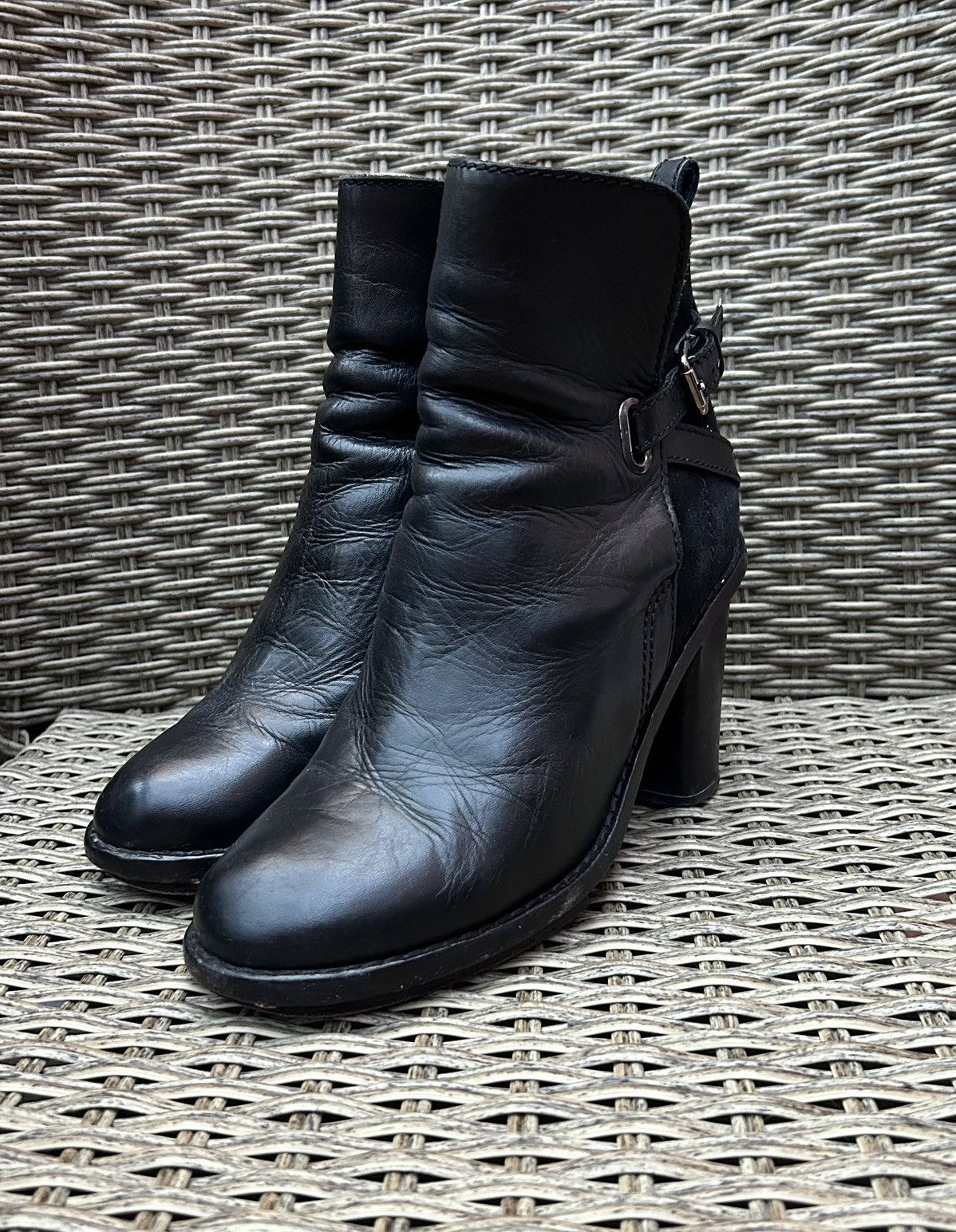 Acne Studios Vintage Acne Black Leather Suede Ankle Boots Block Heel Size US 10 / IT 40 - 2 Thumbnail
