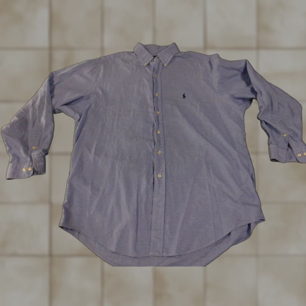 Ralph Lauren Ralph Lauren Shirt Mens 16.5 34/35 Yarmouth Blue Long Sleeve Dress Plaid Pony Button-Down Collar Barrel Cuff Classic Preppy Business Mens Size 46R - 1 Thumbnail