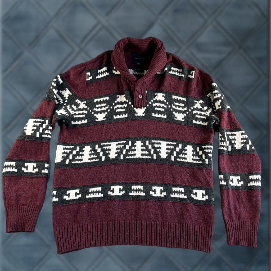 American Eagle Outfitters NEW American Eagle Outfitters Sweater Mens Extra Large Red Wool Aztec Southwestern Shawl Collar Pullover Knit Shirt? Size US XL / EU 56 / 4 - 1 Thumbnail