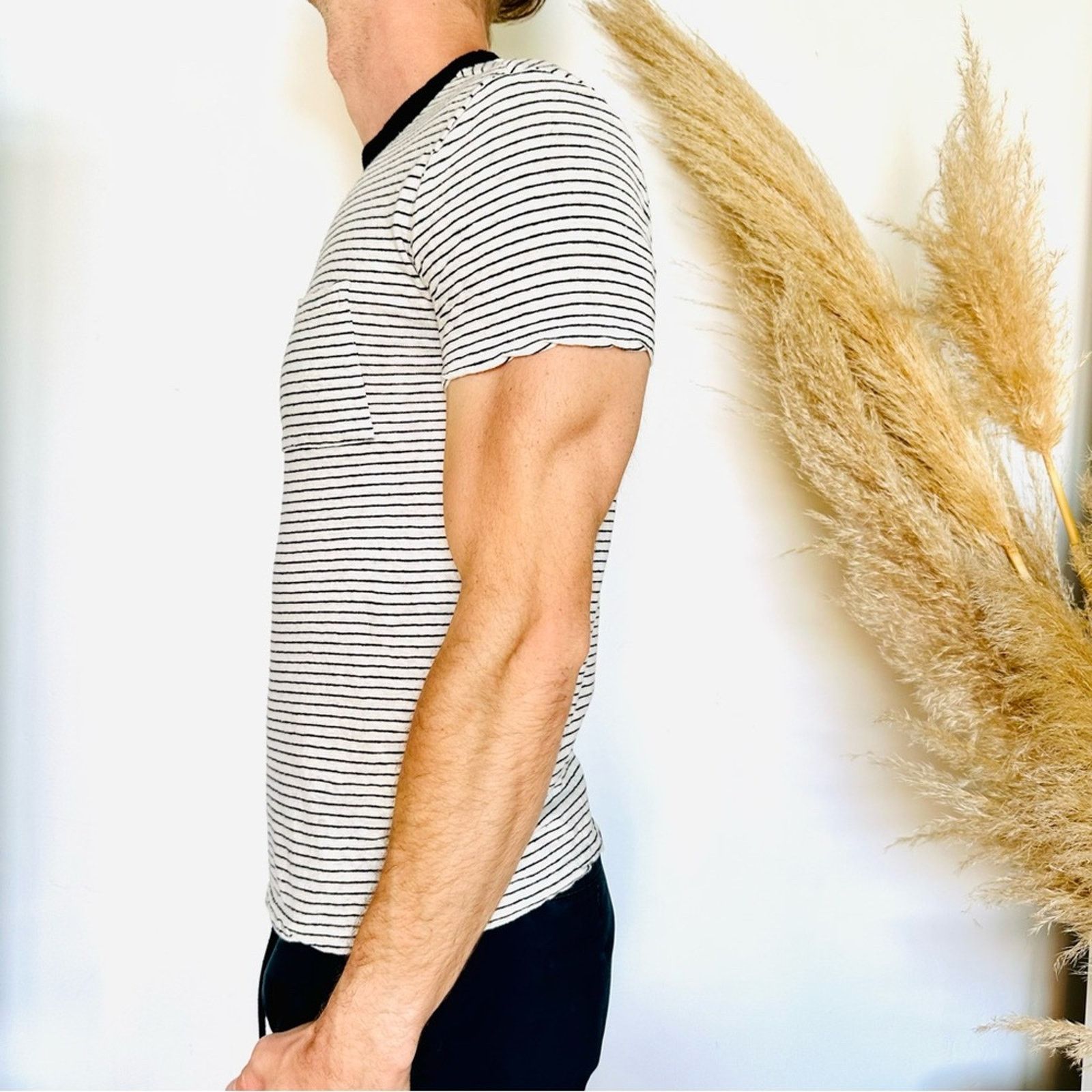Target Basics GOODFELLOW White Black Striped Hemp Short Sleeve Tee Shirt Size US S / EU 44-46 / 1 - 2 Thumbnail