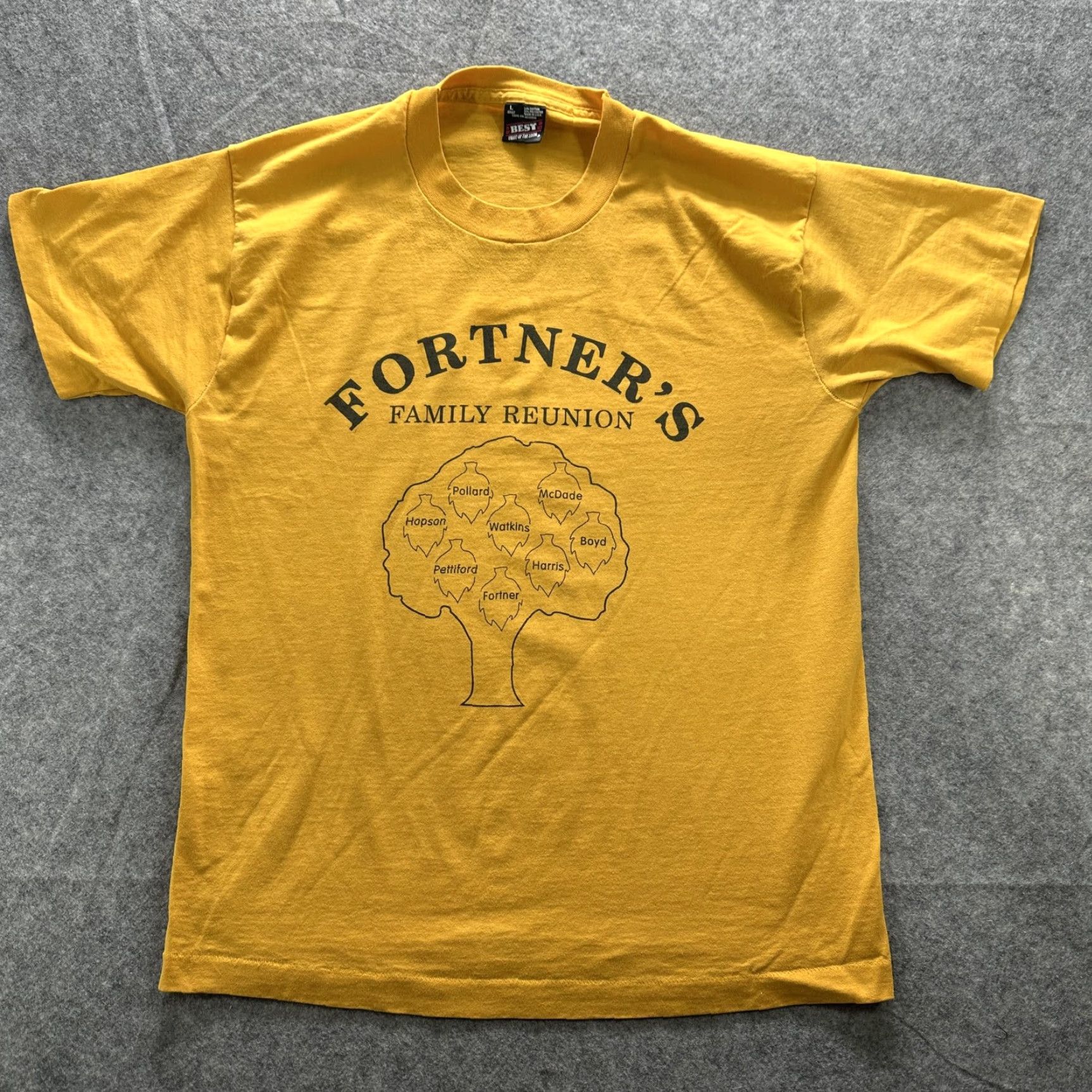 Fruit Of The Loom VINTAGE Fruit of the Loom Shirt Mens Large Yellow 90s Fortner Family Reunion Graphic Print Crew Neck Short Sleeve T-Shirt Mens Size US L / EU 52-54 / 3 - 2 Thumbnail