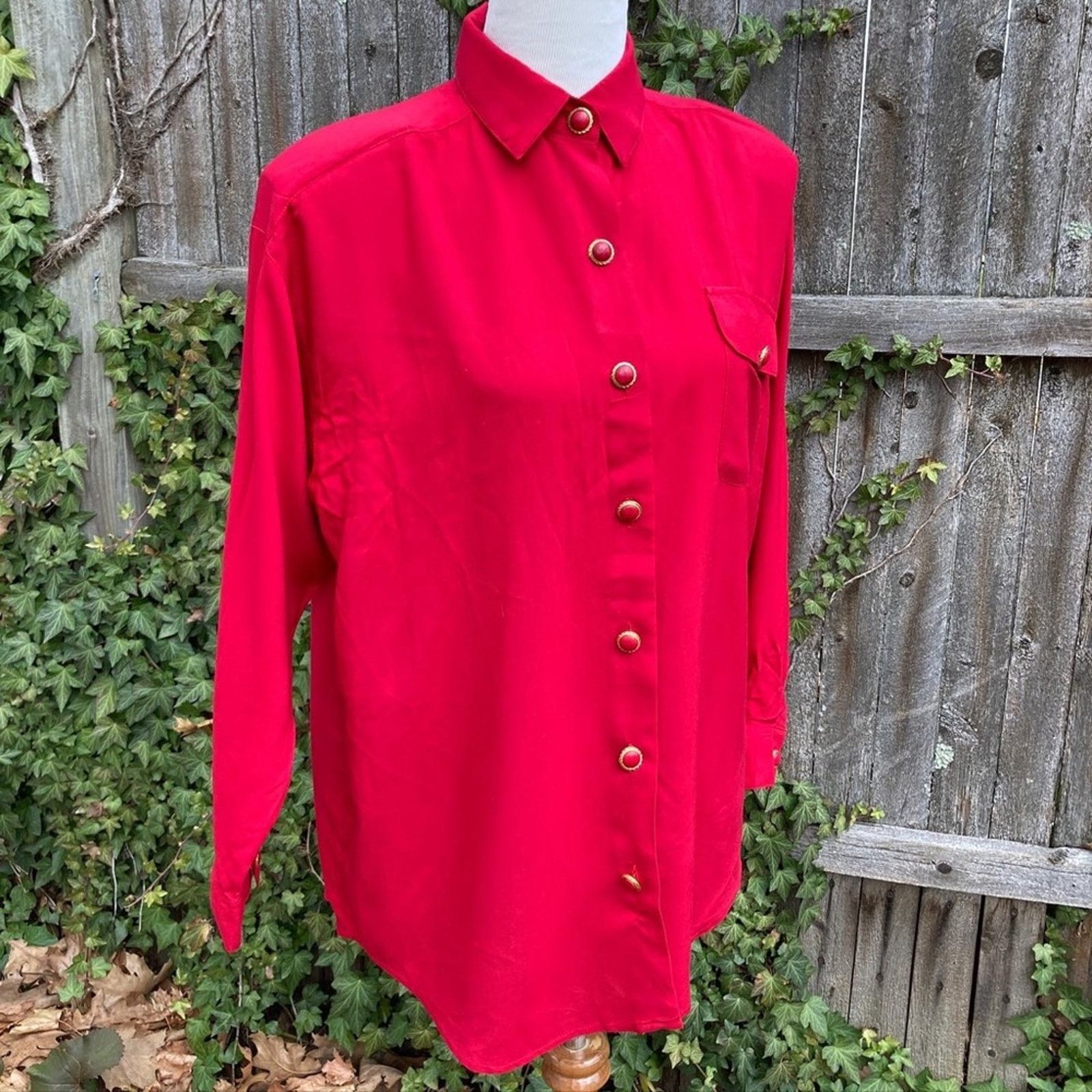 Vintage VTG Scarlet Red Blouse New Wave PRH Basics Valentines M Size M / US 6-8 / IT 42-44 - 3 Thumbnail
