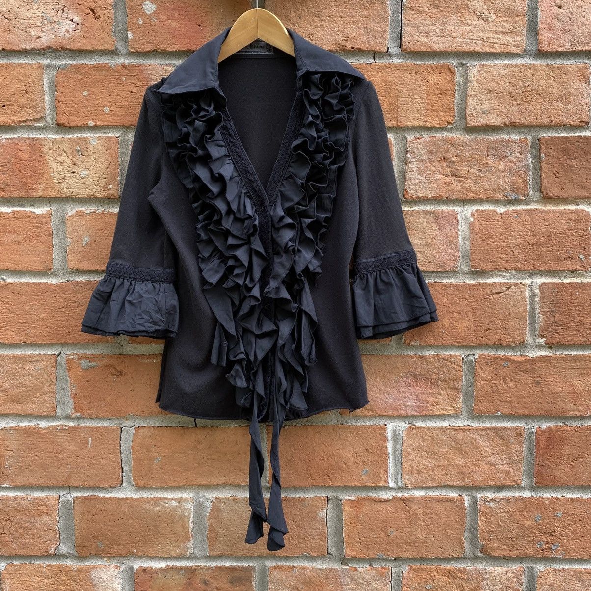 Designer × Japanese Brand Cook jeans Y2K Punk Black Ruffle Fitted Blouse Size M / US 6-8 / IT 42-44 - 10 Thumbnail