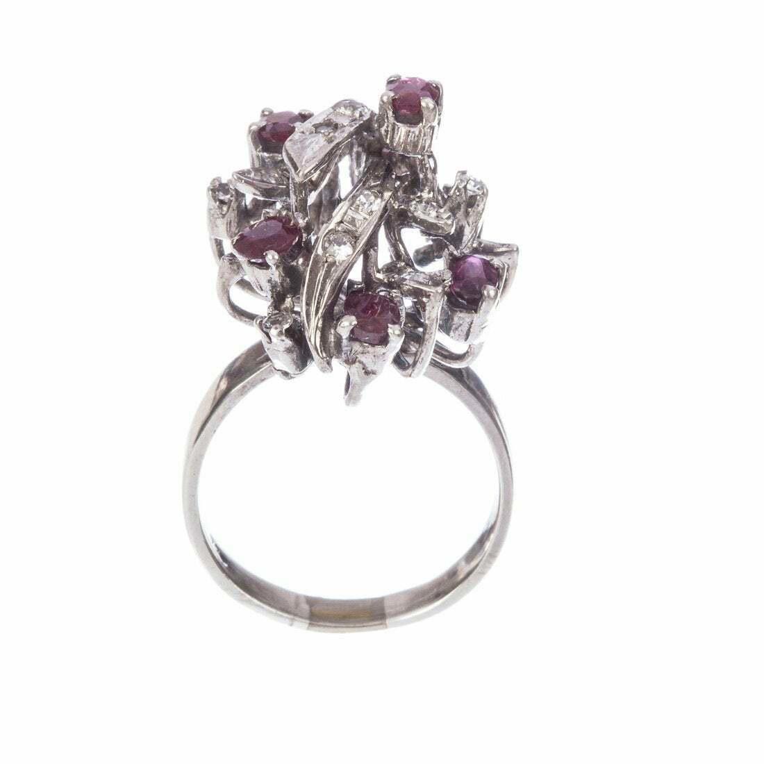 Designer Art Deco Sterling Silver Ruby White Sapphire Cocktail Ring Size ONE SIZE - 3 Thumbnail