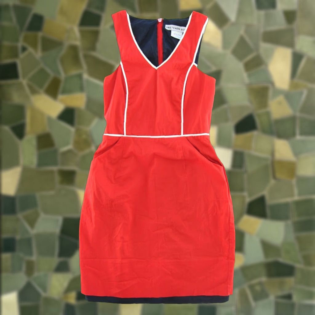 Vintage Gretchen Scott Cotton Stretch Red V-Neck Pocket Tank Dress S Women's Sheath Dress Small Pockets Size S / US 4 / IT 40 - 1 Thumbnail