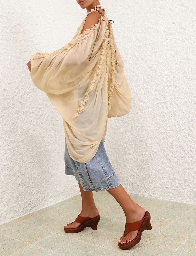 Zimmermann oc11z0226 Illuminate Draped Blouse In Nude Size M / US 6-8 / IT 42-44 - 9 Thumbnail