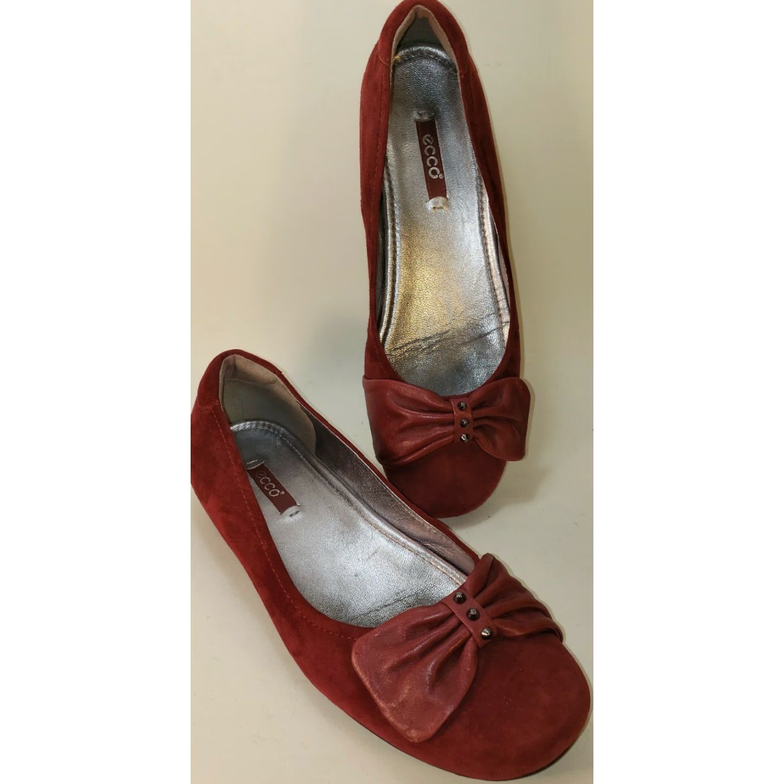 Ecco Ecco Bouillon Bow Red Suede Slip On Ballet Flats Womens 7.5 EU 38 Size US 8 / IT 38 - 5 Thumbnail