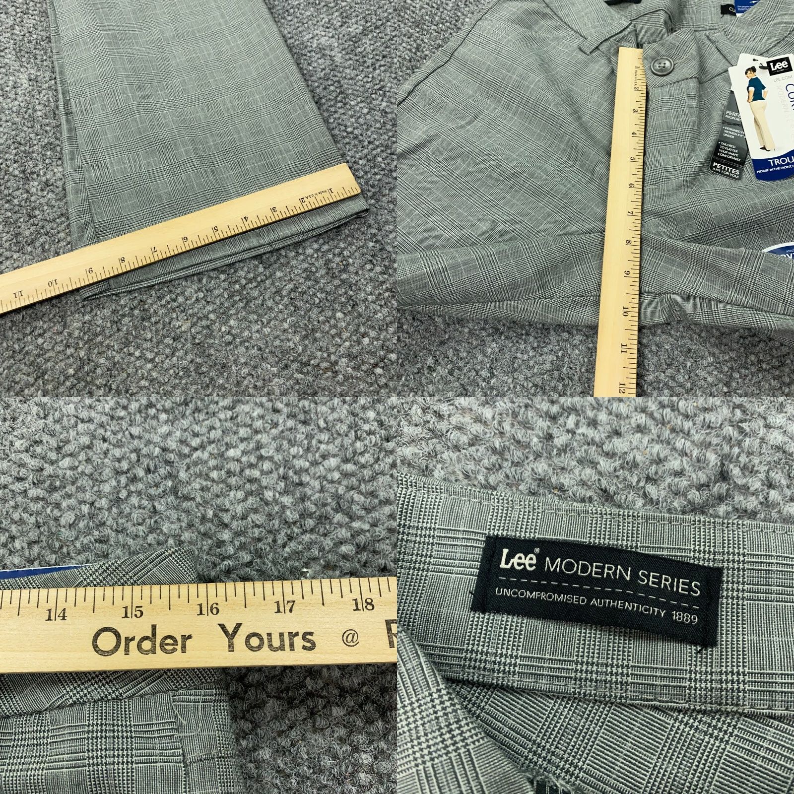Lee Lee Womens Pants Petite 10P Gray Plaid Straight Leg Front Flat Waistband No Gap Trousers Size 31" - 8 Thumbnail