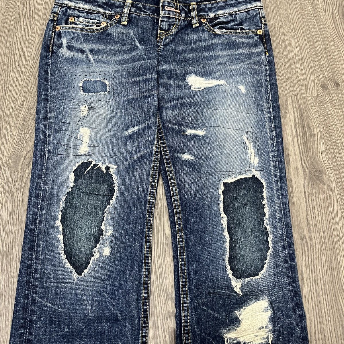 Japanese Brand Antgauge - Double Waist Distressed Patchwork Denim Ifaix Lgb Size US 27 - 9 Thumbnail