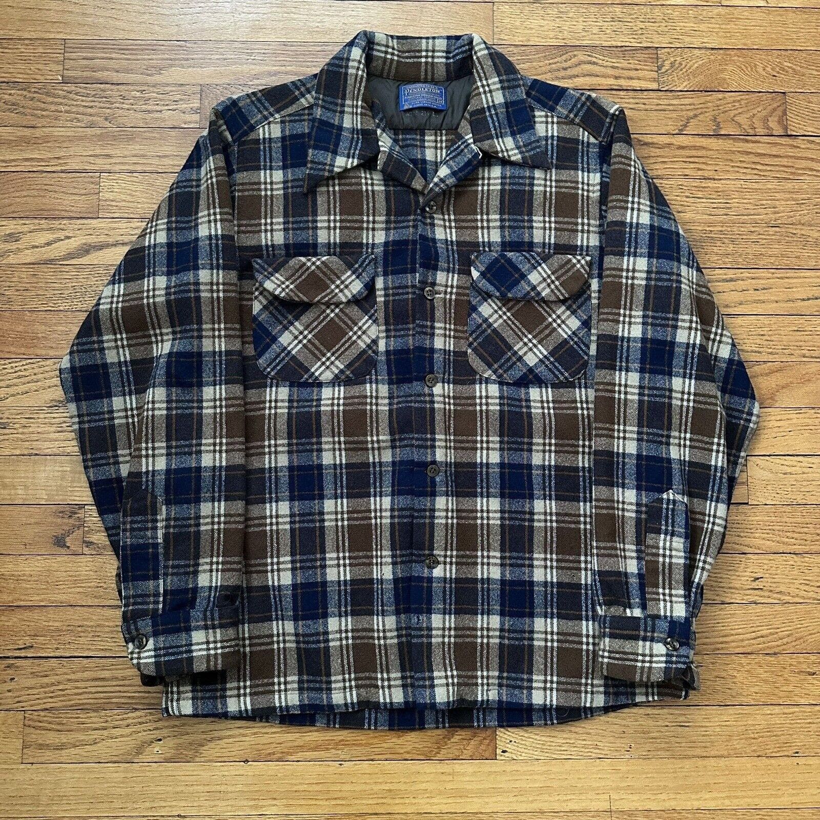 Vintage 1960’s on sale 70's Pendleton Plaid Wool Flannel Board Shirt Large Loop Collar