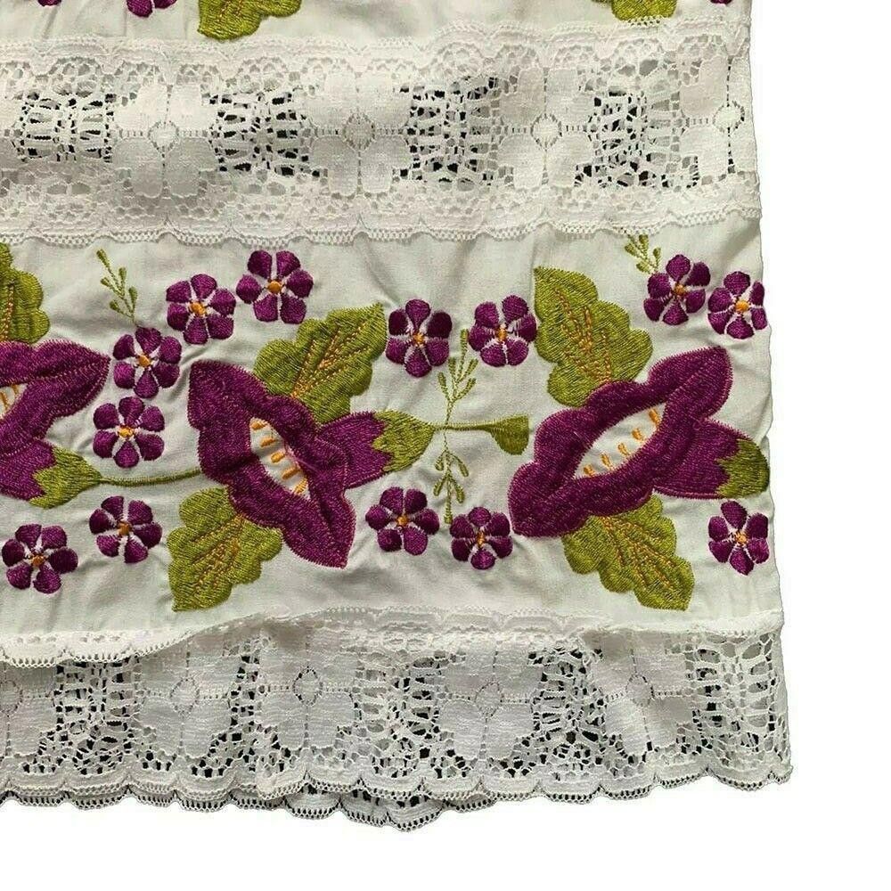 Designer Pre Owned Mexican White Hand Made Embroidered Dress L Size L / US 10 / IT 46 - 6 Thumbnail