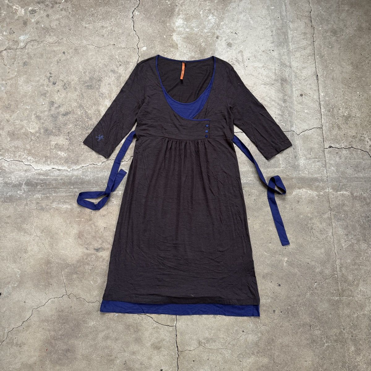 Cop Copine × Vintage Cop Copine Viscose Brown and blue dress with ribbon tie Size L / US 10 / IT 46 - 1 Thumbnail