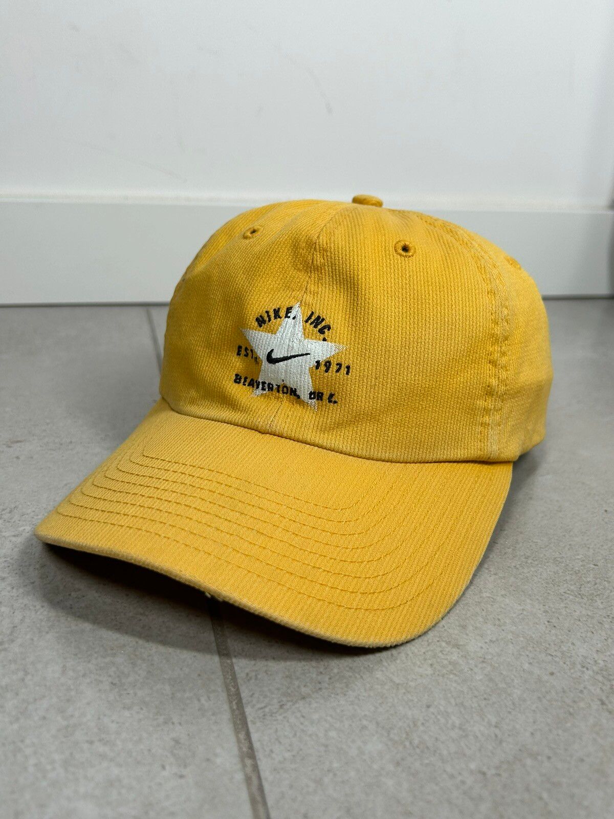 Nike Nike yellow corduroy vintage 90s cap hat star logo swoosh | Grailed