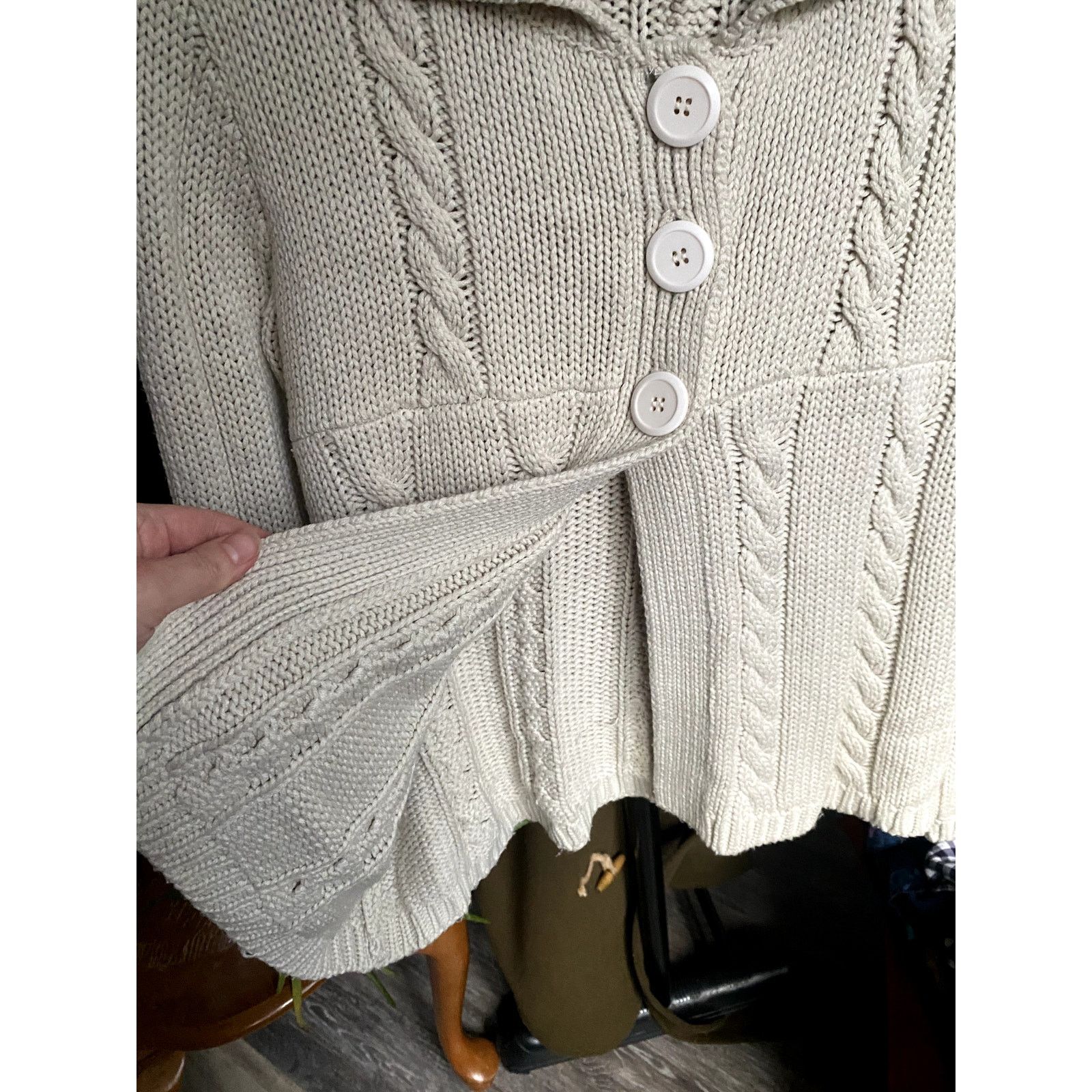 Other Pacific Heights Y2K Cream Cable Knit Babydoll Cardigan Med Size M / US 6-8 / IT 42-44 - 5 Thumbnail
