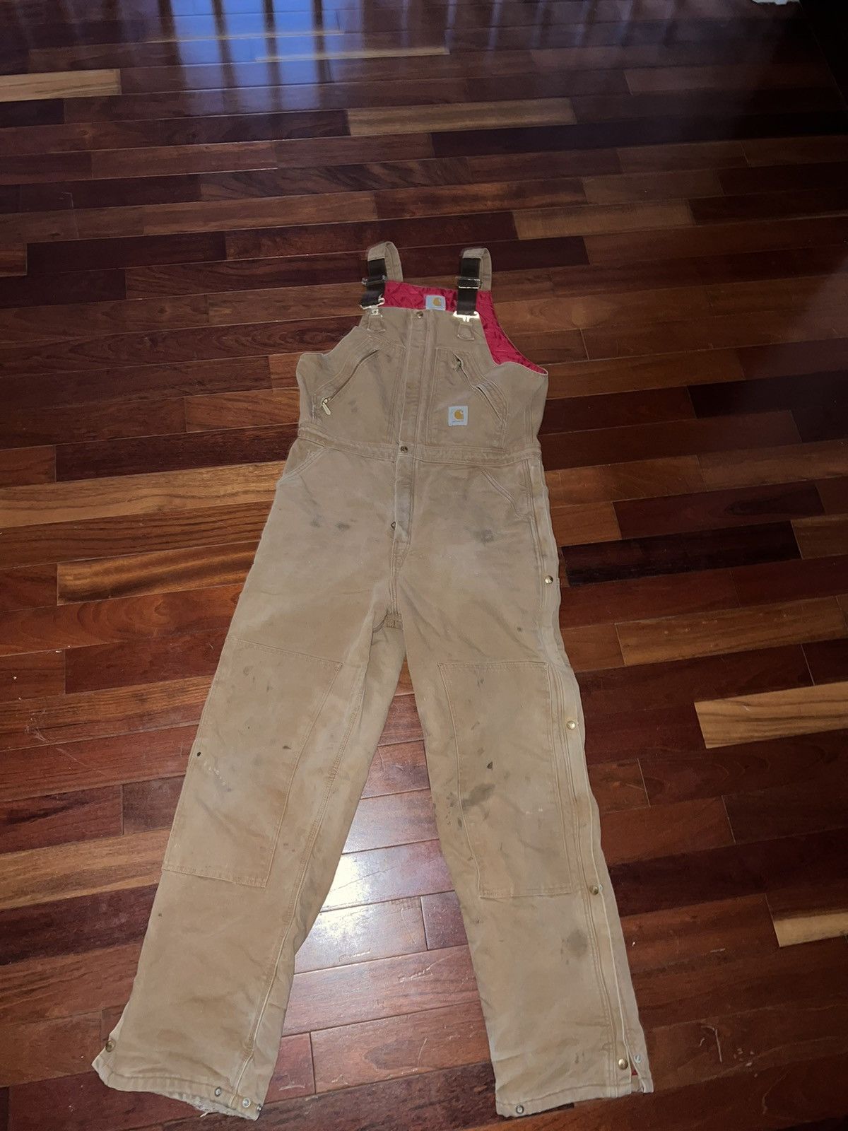VTG Carhartt Overalls Brown Red QUILT-LINED 36x34
