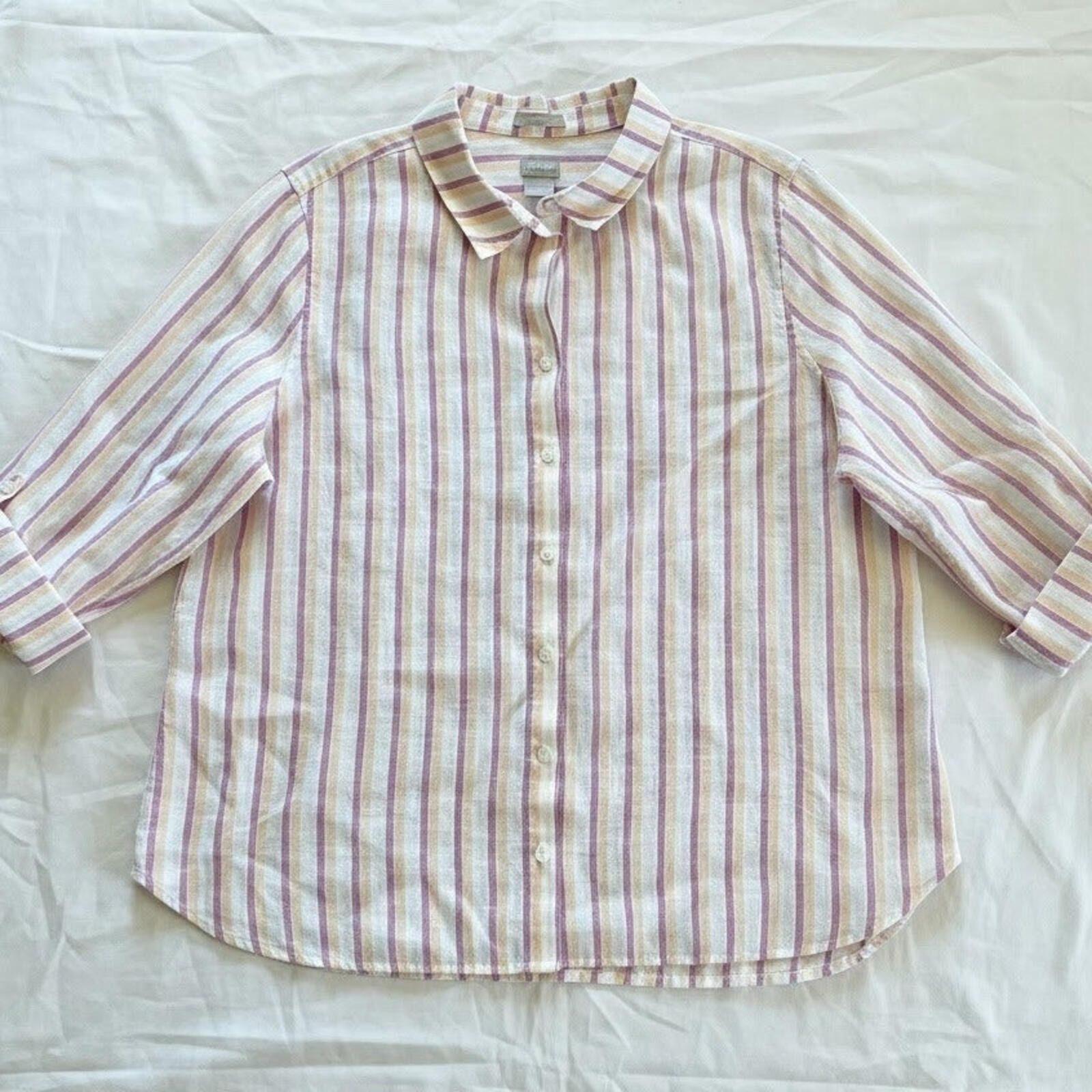 Chicos Chicos Striped Orange Linen Button-up Top Womens XLarge 16 Size XL / US 12-14 / IT 48-50 - 1 Thumbnail