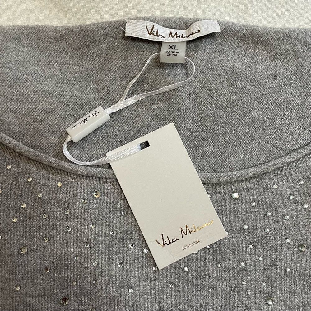 Other NWT New Villa Milano Grey Rhinestone Bell Sleeve Sweater Si Size XL / US 12-14 / IT 48-50 - 6 Thumbnail
