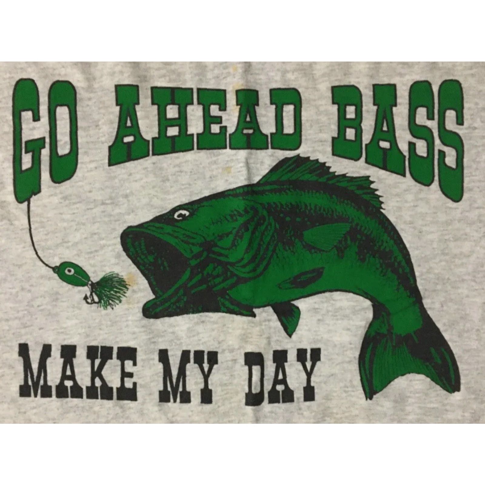 Vintage VINTAGE 90s Go Ahead Bass Make My Day Faded Shirt XL Gray Short Sleeve Men's T-Shirt Funny Saying Grunge 80s USA USA Vintage Single Stitch Size US XL / EU 56 / 4 - 2 Thumbnail