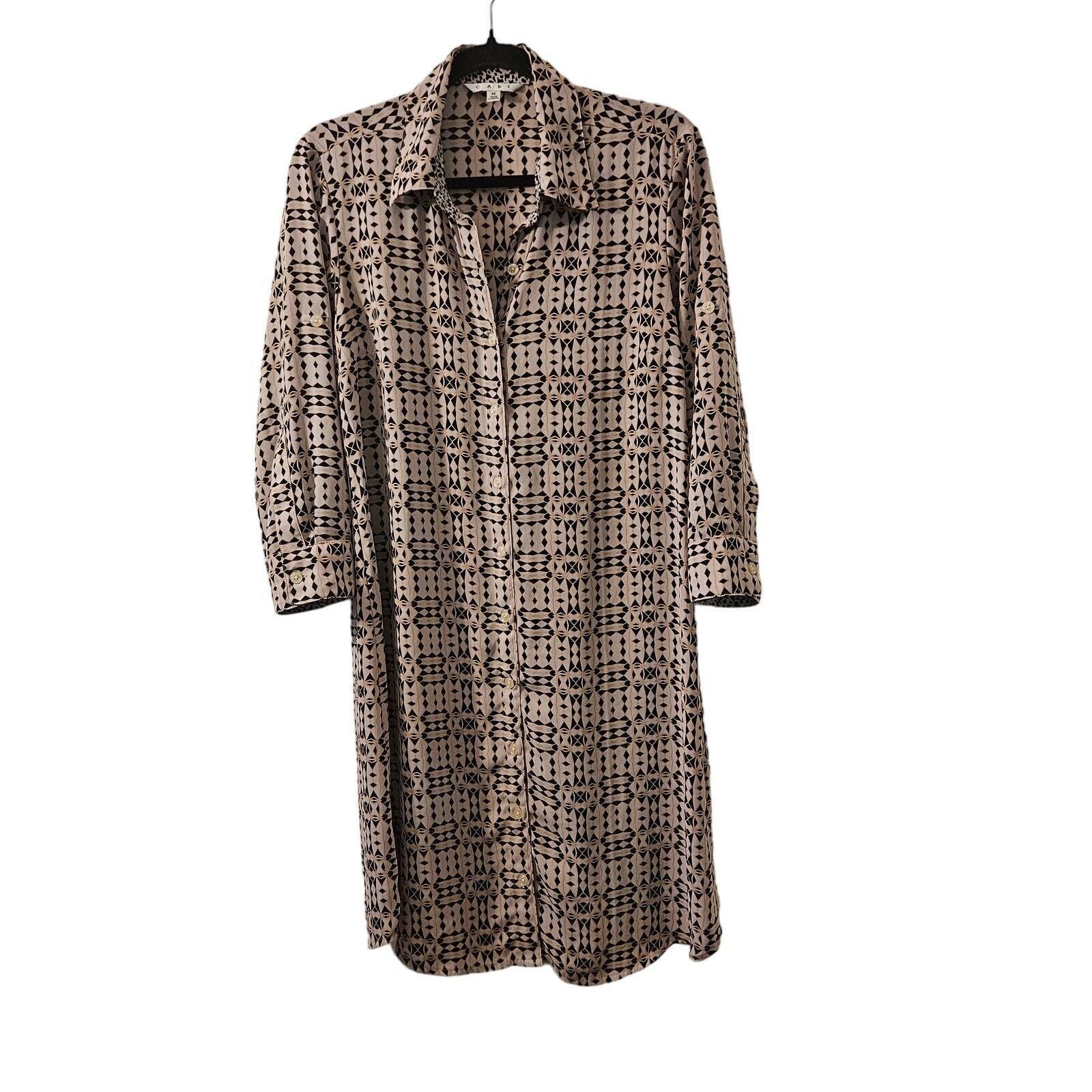 Designer Cabi Print Button Down Shirt Dress Beige Size Medium Size M / US 6-8 / IT 42-44 - 2 Thumbnail