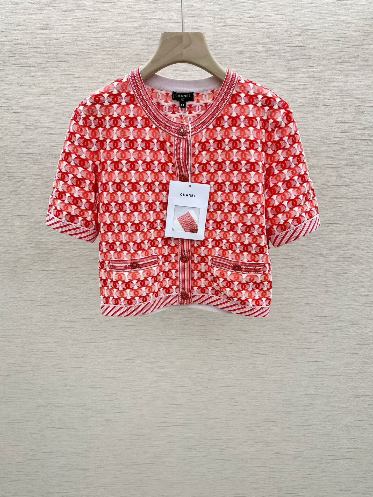 Chanel Chanel Red White Checkered Logo Knit Cardigan Size S / US 4 / IT 40 - 1 Preview