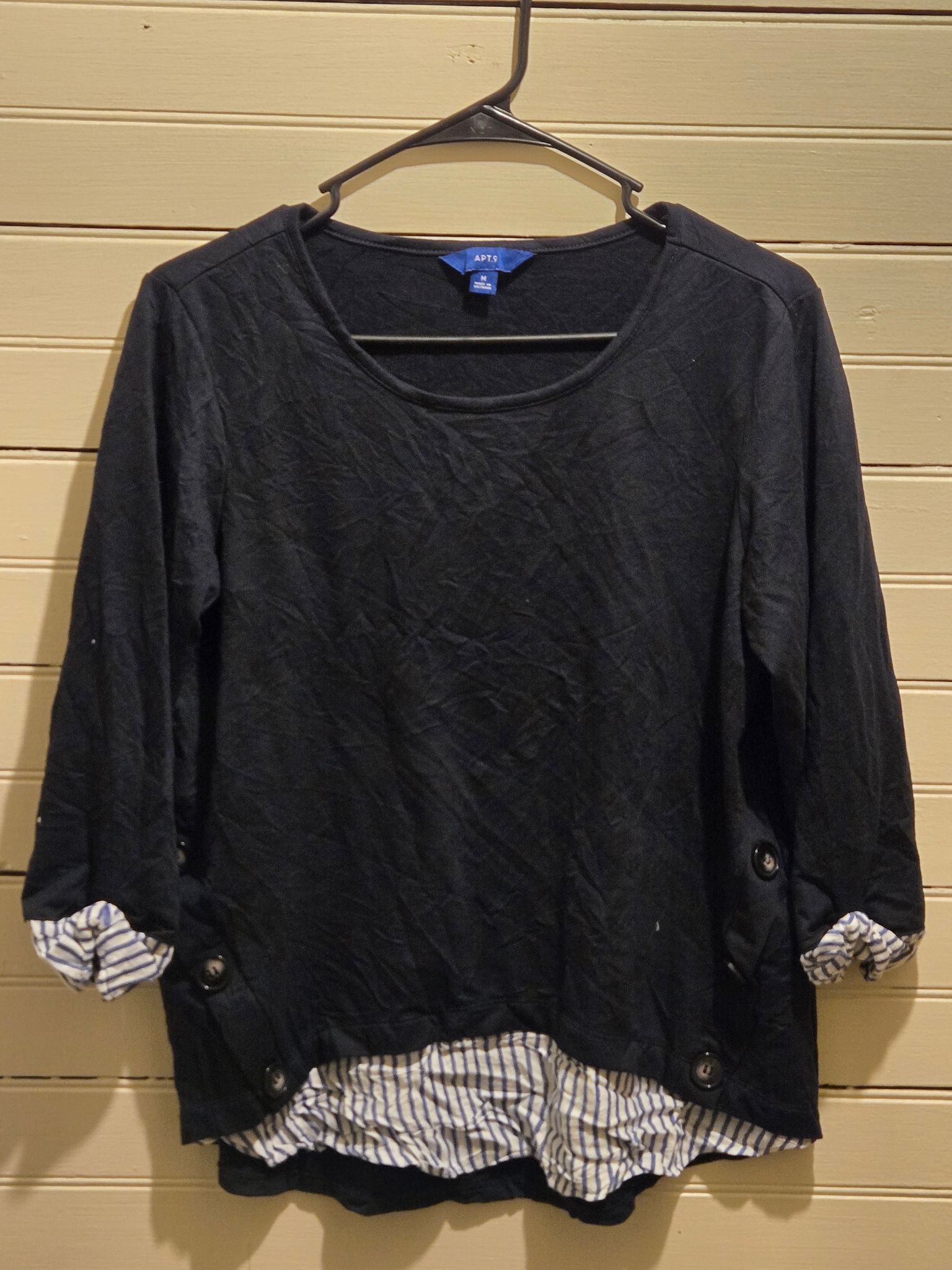 Apt. 9 APT.9 Top Womens M Black Layered Button Hem 3/4 Sleeve Size M / US 6-8 / IT 42-44 - 1 Thumbnail