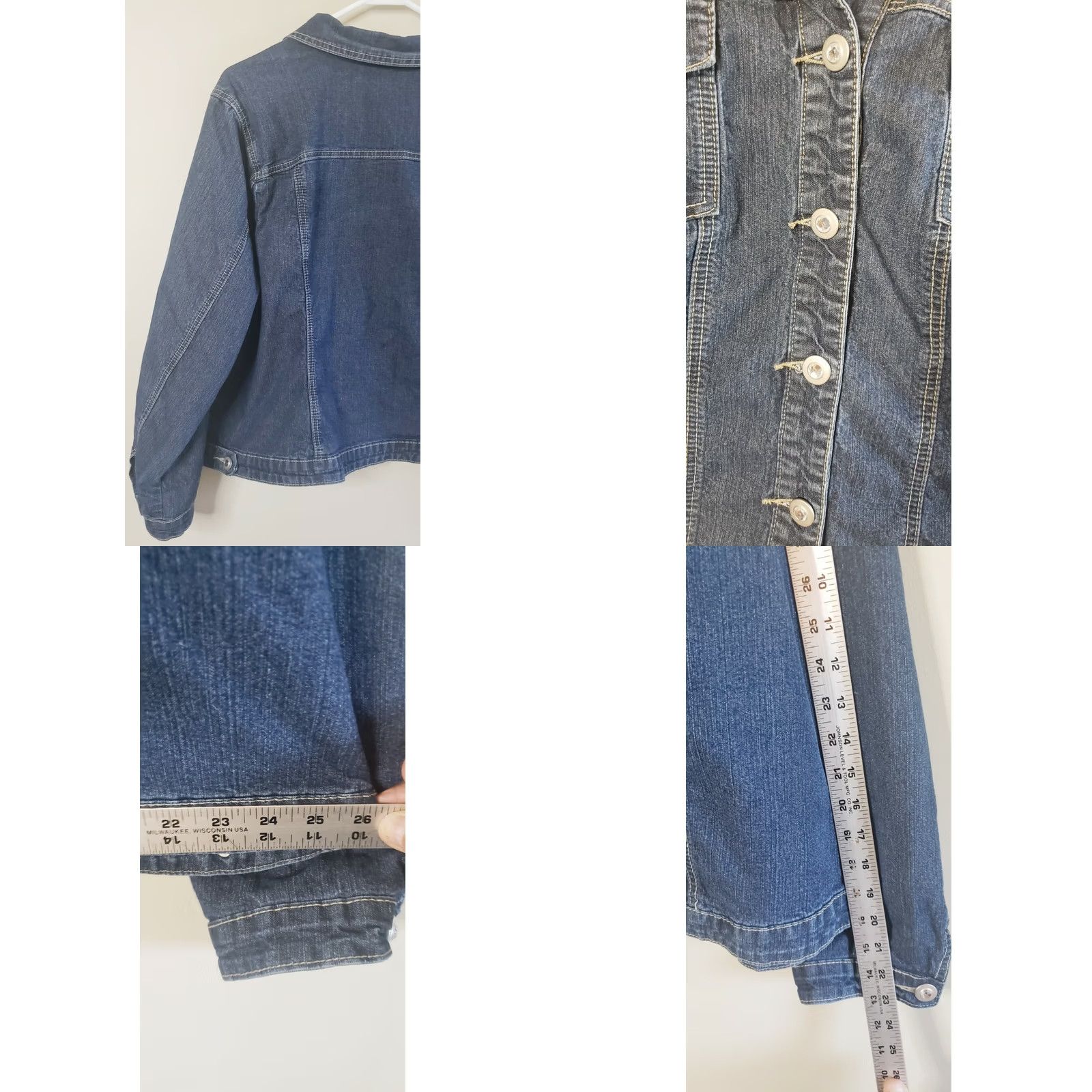 Denime New Identity Denim Jacket Women's 22/24 Short 23" Blue Rhinestone Button Jeans Jacket Casual Comfort Womens Size 3XL / US 20-22 - 8 Thumbnail