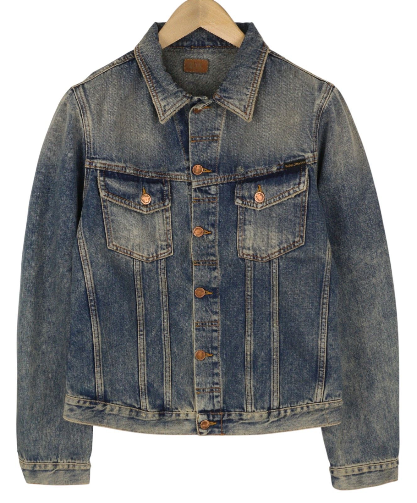 Nudie Jeans M Denim Blue Faded Washed Button-Up Polo Neck Jacket 85884 Size US M / EU 48-50 / 2 - 1 Thumbnail