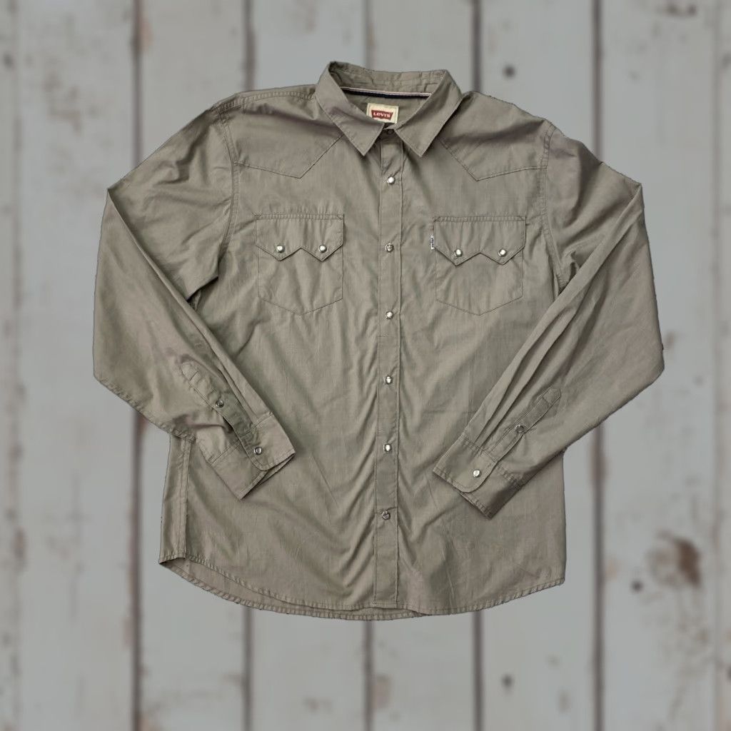 Levi's VINTAGE Levi's Sawtooth Pearl Snap Shirt Long Sleeve Western Rodeo L Modern Fit Gray/Gray Plaid Shirt Mens Size US L / EU 52-54 / 3 - 1 Thumbnail