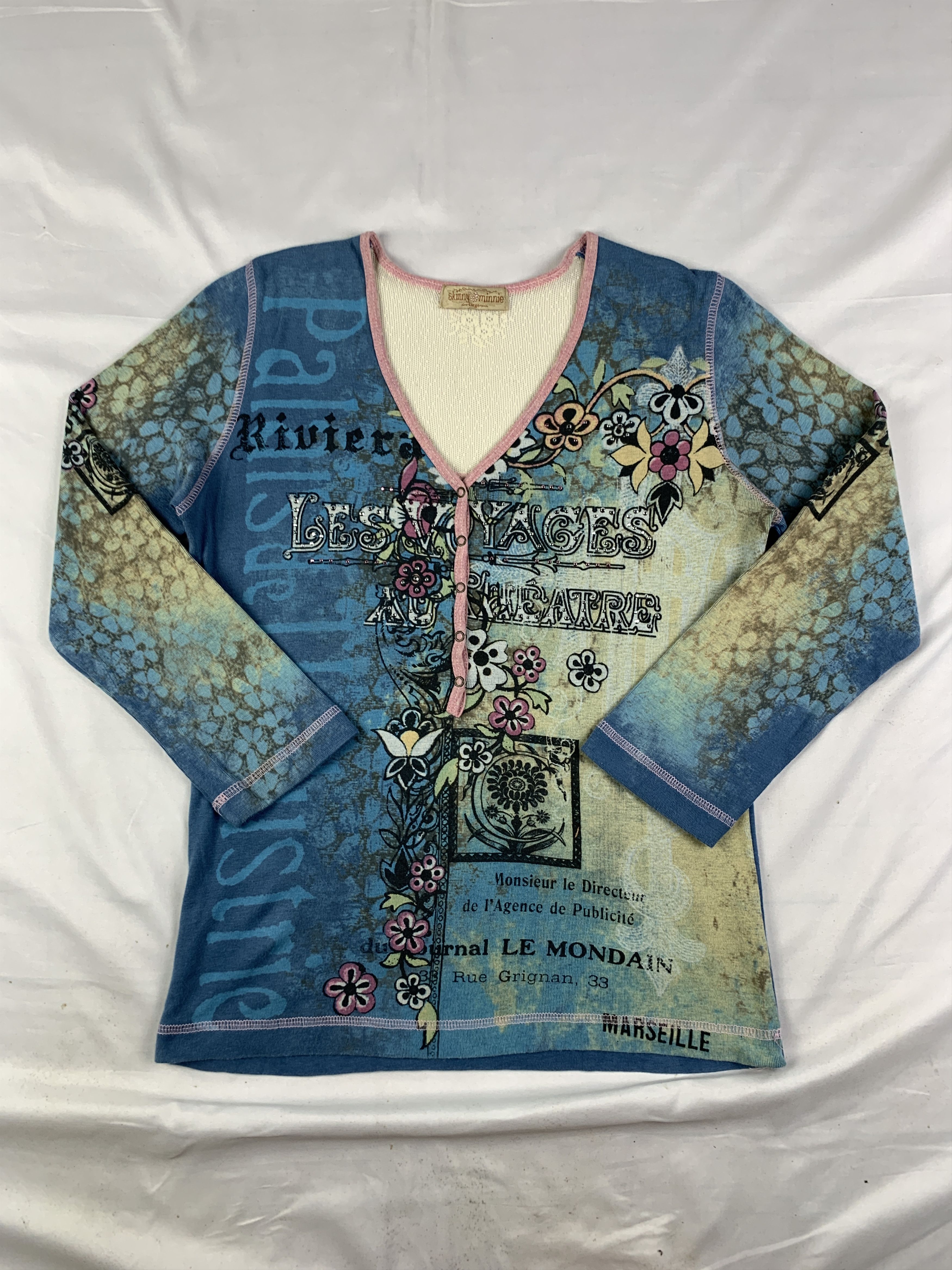 Japanese Brand 2000s Skinny Minie Floral Poem Top (M) Size M / US 6-8 / IT 42-44 - 1 Thumbnail