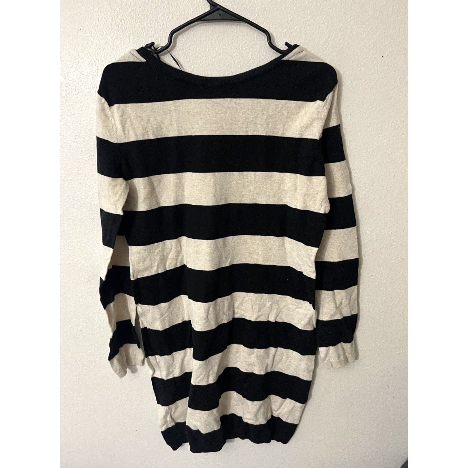 h&m striped long sleeve dress Ladies - Light Beige/Striped Tie-belt dress - Size: M