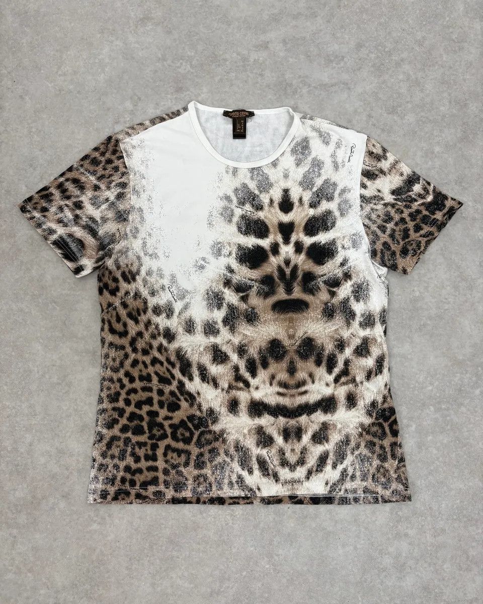Roberto Cavalli 2000s Roberto Cavalli White Leopard Print T-Shirt Size S / US 4 / IT 40 - 1 Thumbnail