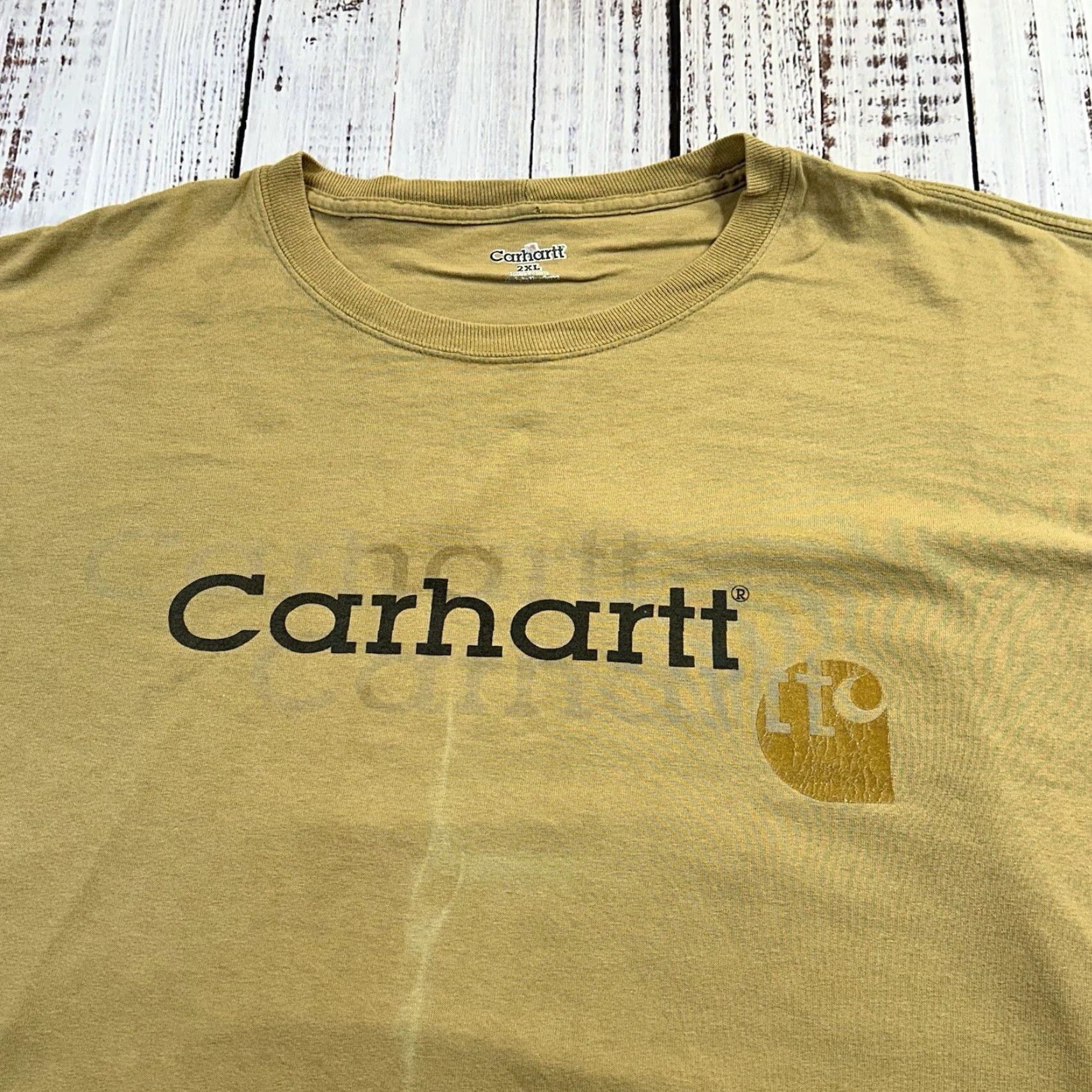 Carhartt Carhartt T-Shirt 2XL Mens 100% Cotton Tan Brown Logo Double-Sided Spell Out Short Sleeve Crew Neck Workwear Shirt Size US XXL / EU 58 / 5 - 2 Thumbnail