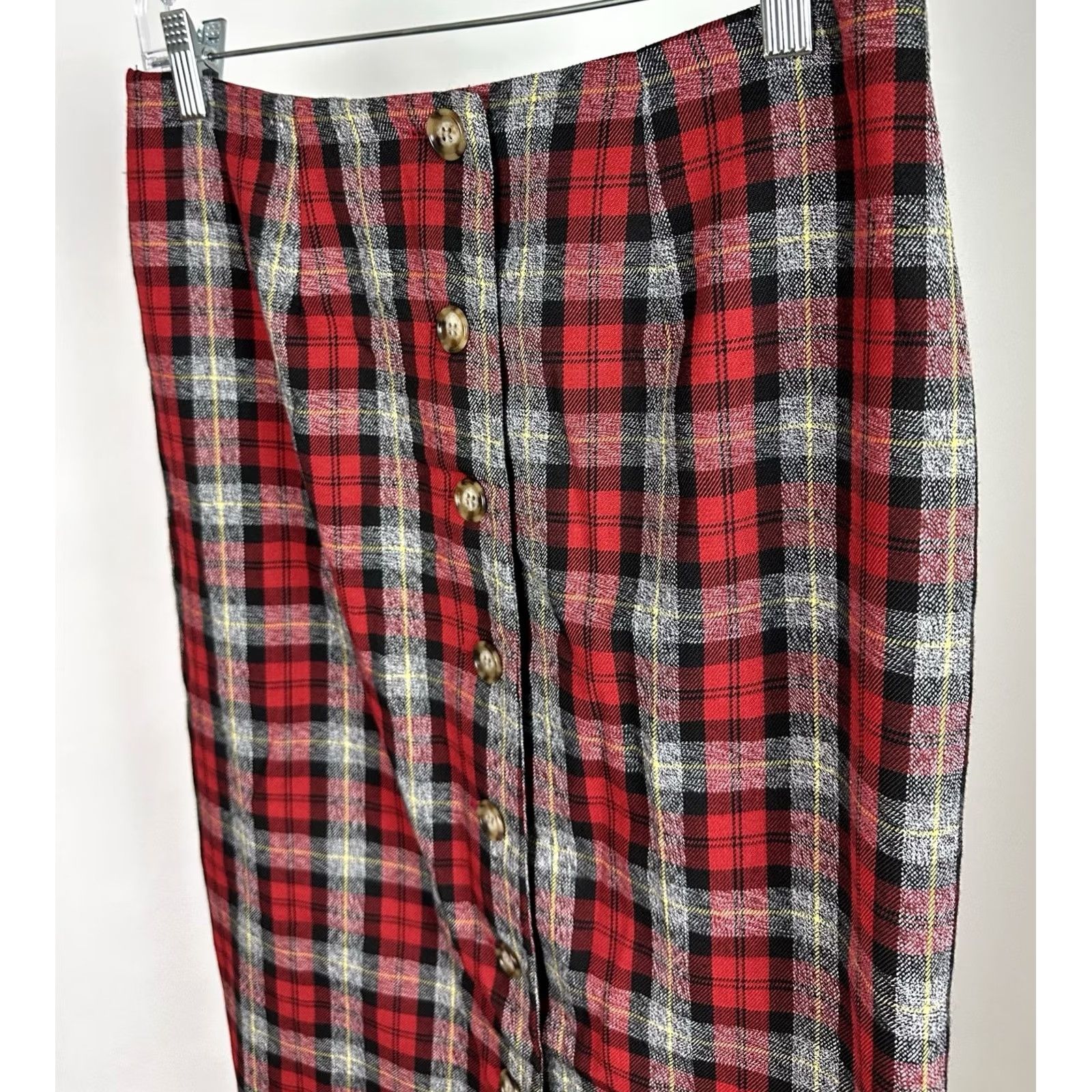 Vintage VINTAGE F.L. Malik Skirt Plaid Long 28 High Button Front 90s School Uniform Red Womens Size 28" / US 6 / IT 42 - 5 Thumbnail