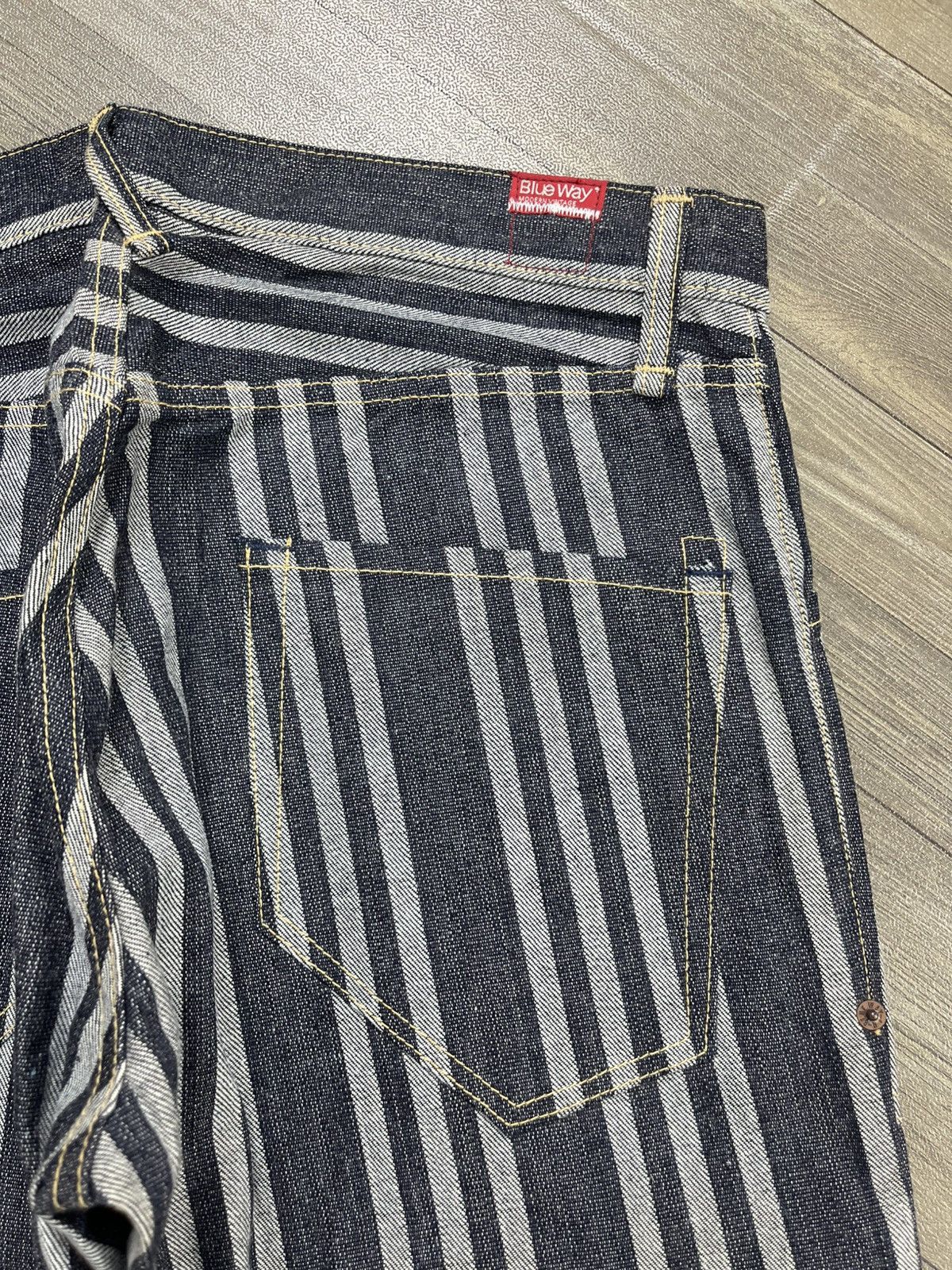 Japanese Brand Vintage Blue Way Japan Striped Indigo Denim Flared Jeans Size US 33 - 14 Thumbnail