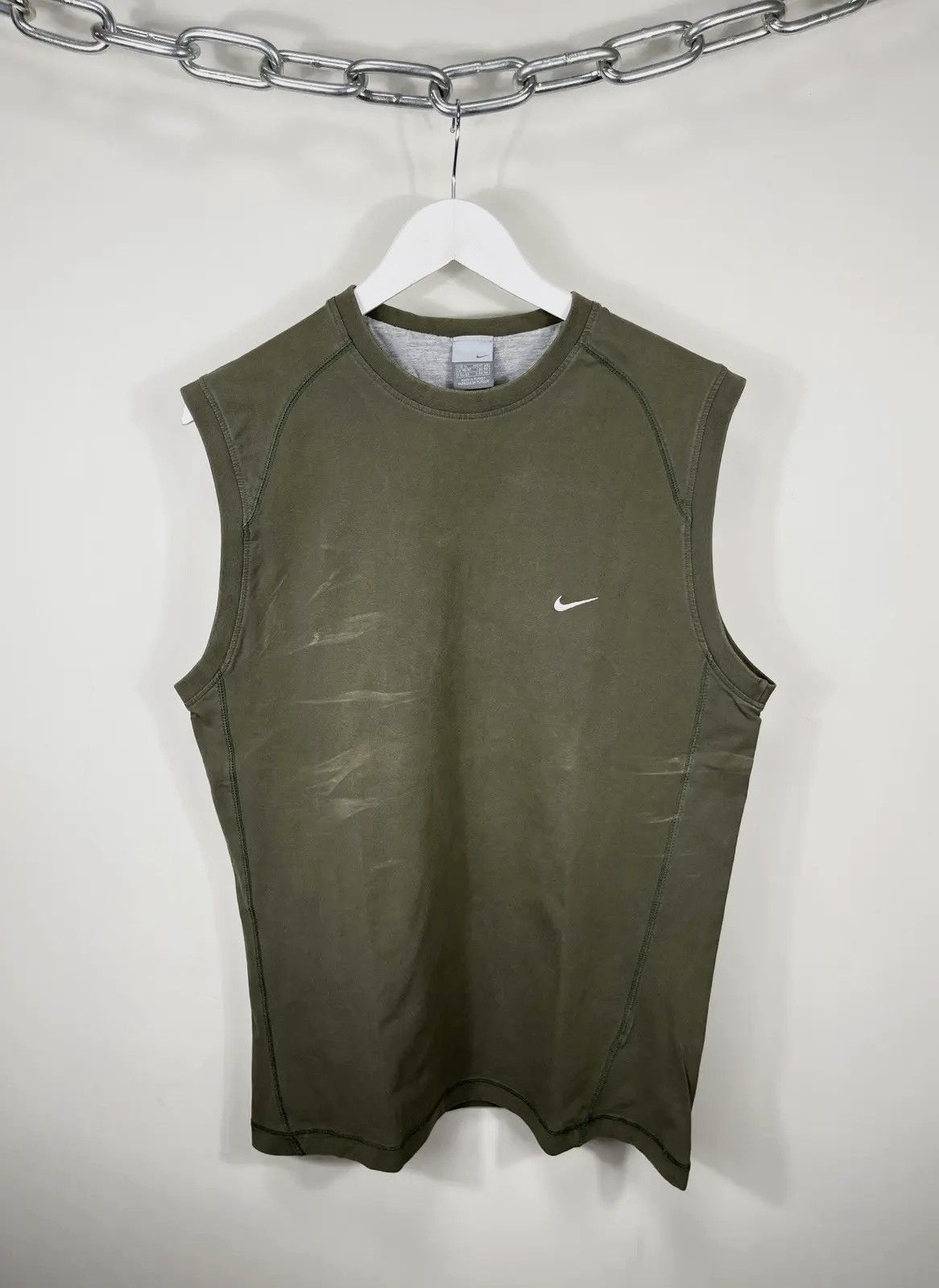 Nike × Vintage Vintage Nike Y2K Khaki Swoosh Baggy Hype Tank Top Jersey Size US XL / EU 56 / 4 - 1 Thumbnail