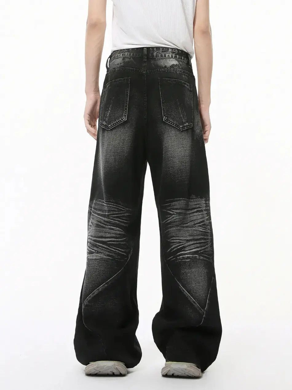 Japanese Brand Retro spliced straight leg cat whisker jeans Size US 32 / EU 48 - 3 Thumbnail