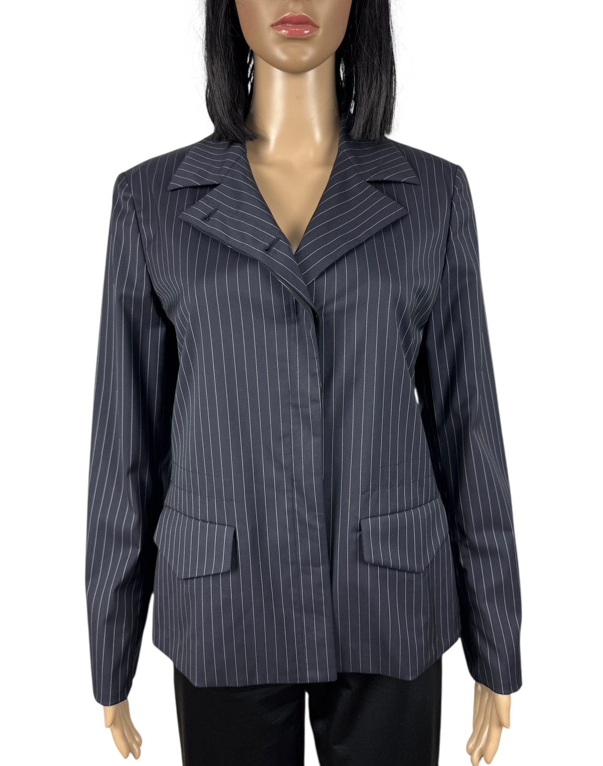 Armani Collezioni Armani Collezioni Wool-Nylon Blue Striped Jacket Collared 44 Size M / US 6-8 / IT 42-44 - 2 Thumbnail
