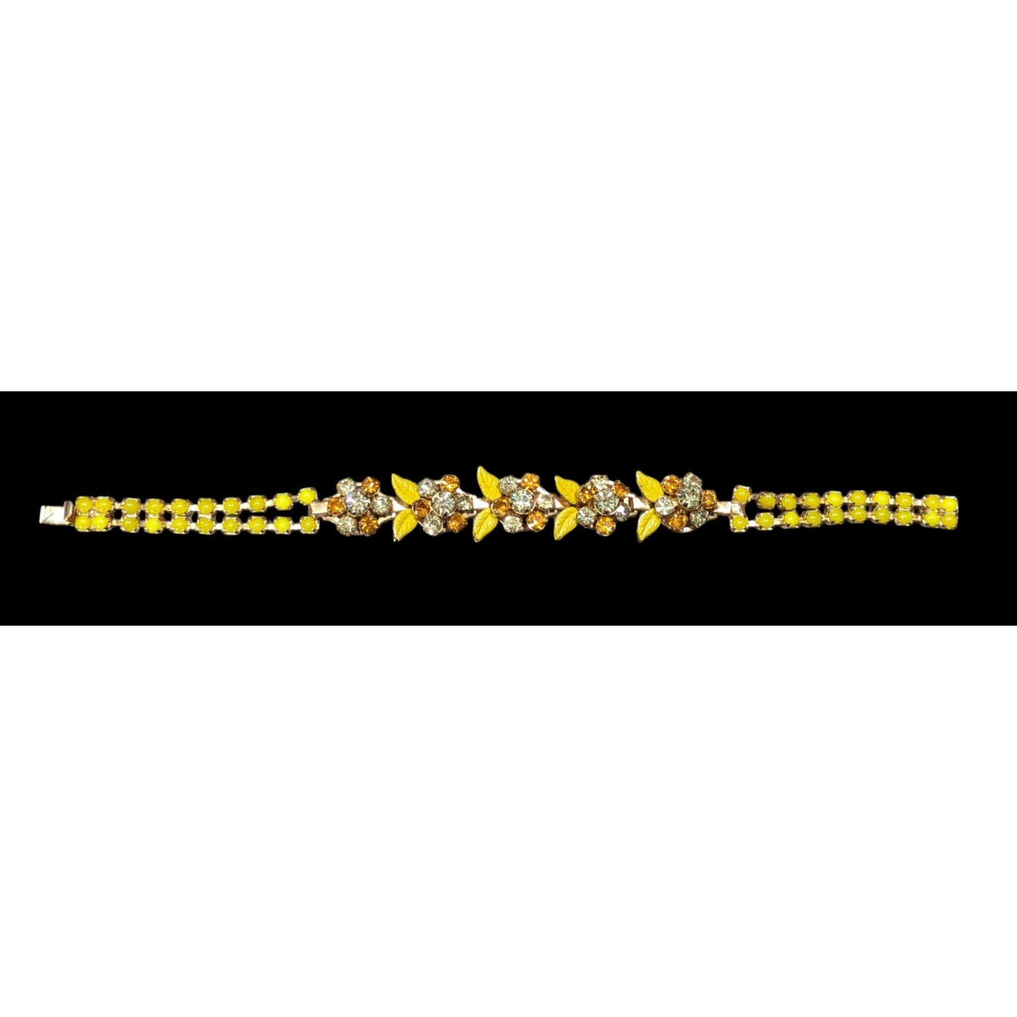 Other Vintage 50s Weiss NY Yellow Floral Rhinestone Bracelet Size ONE SIZE - 1 Thumbnail