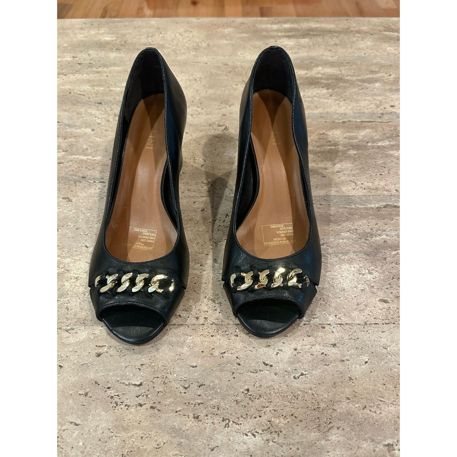 Pollini Pollini Peep Toe Block Heel Pump Black Leather size 39 / 8.5 Size US 8.5 / IT 38.5 - 10 Thumbnail