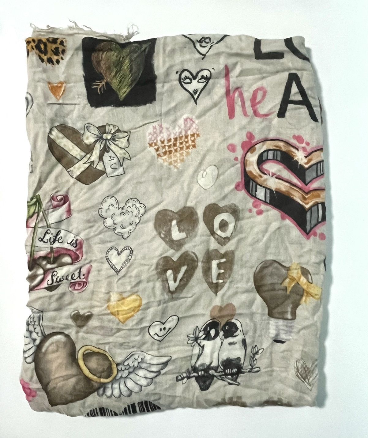 Moschino Moschino Taupe-Grey Heart Print Scarf Size ONE SIZE - 2 Thumbnail