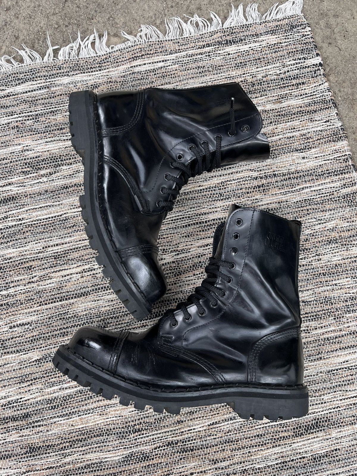 New Rock Vintage Steel Black Combat High Boots Military Biker Y2K Size US 10.5 / EU 43-44 - 3 Thumbnail