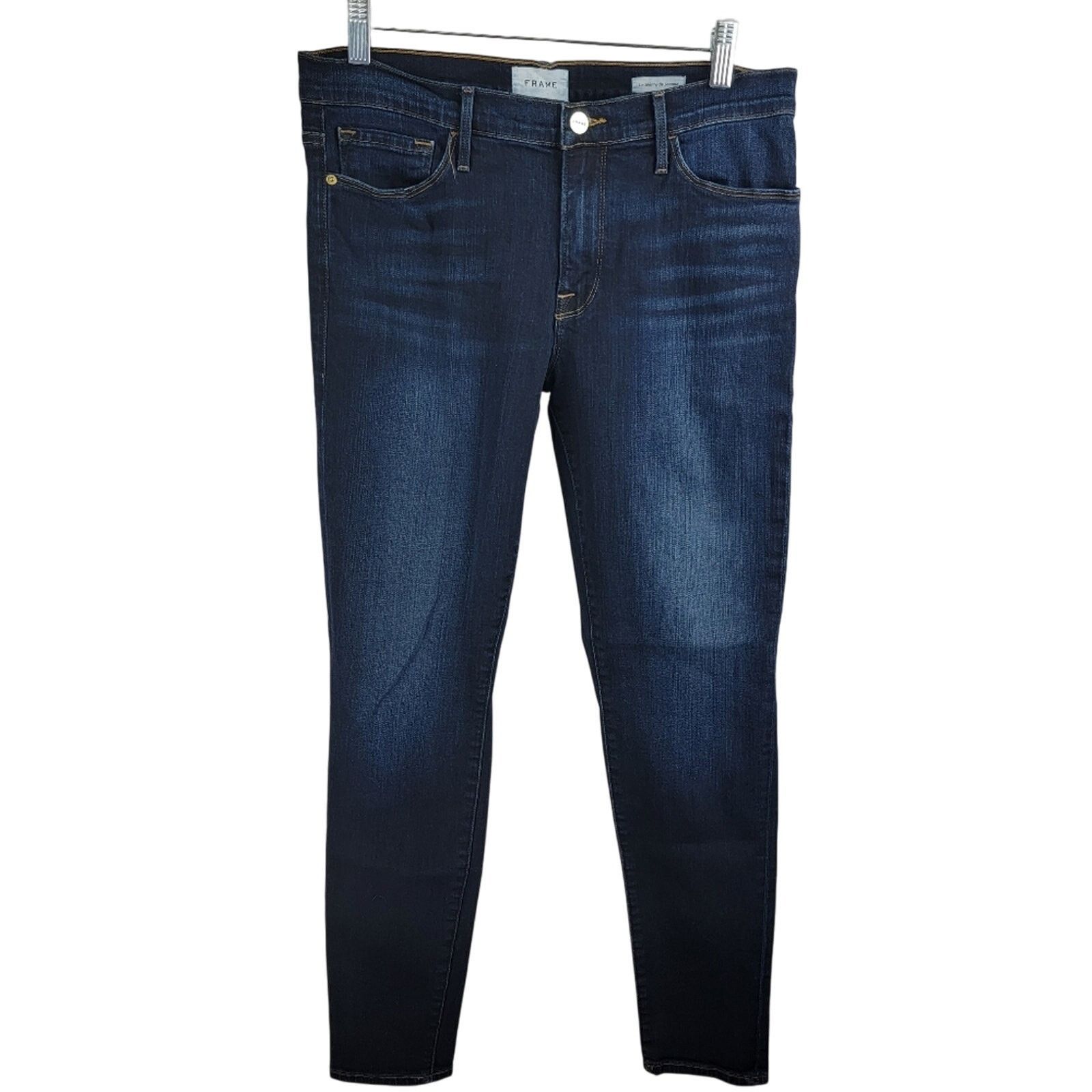 Frame FRAME Le Skinny de Jeanne Dark Wash Mid Rise Jeans 30 Size 30" / US 8 / IT 44 - 2 Thumbnail
