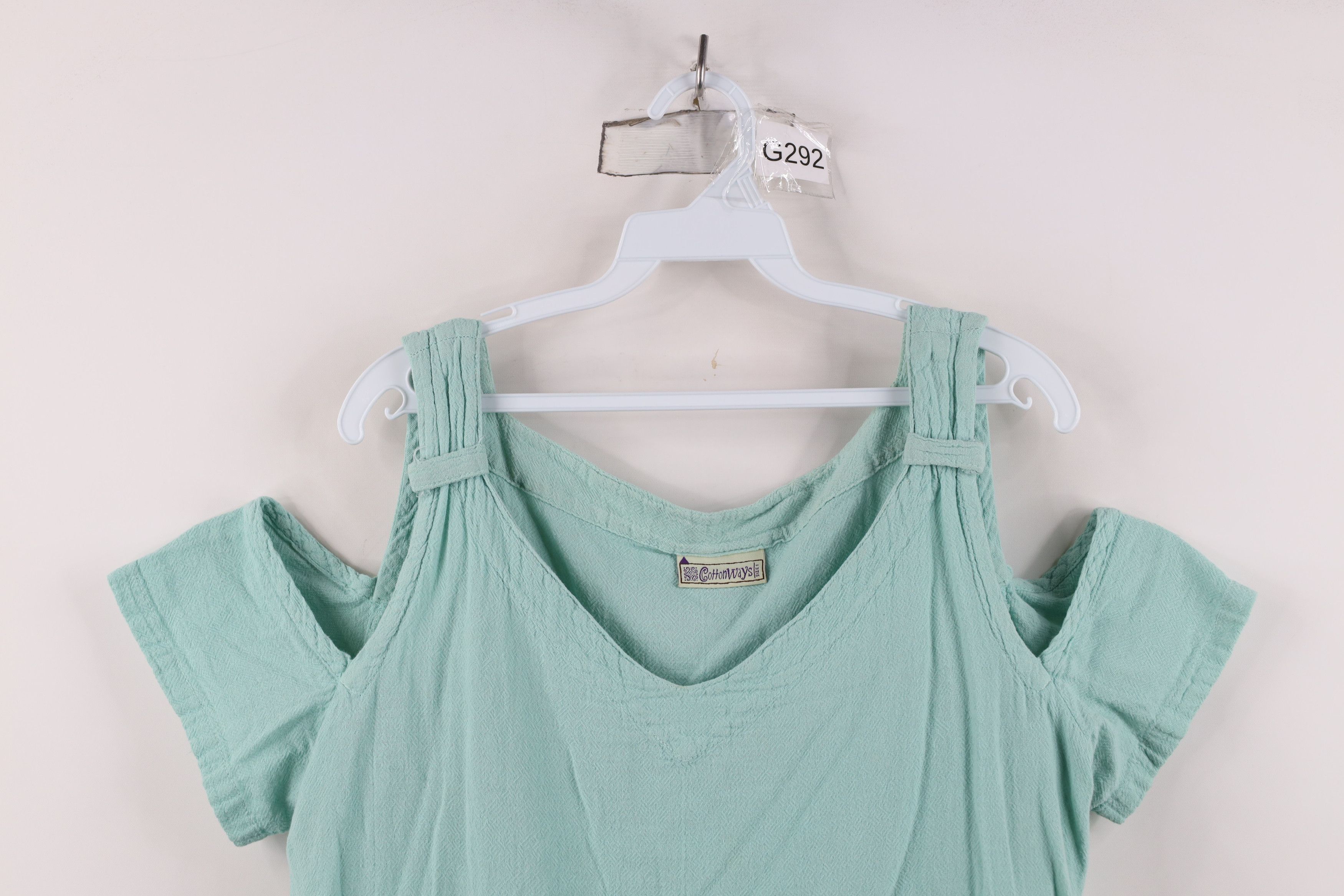 Vintage Vintage 90s Streetwear Cotton Open Shoulder T-Shirt Teal Size XL / US 12-14 / IT 48-50 - 2 Thumbnail